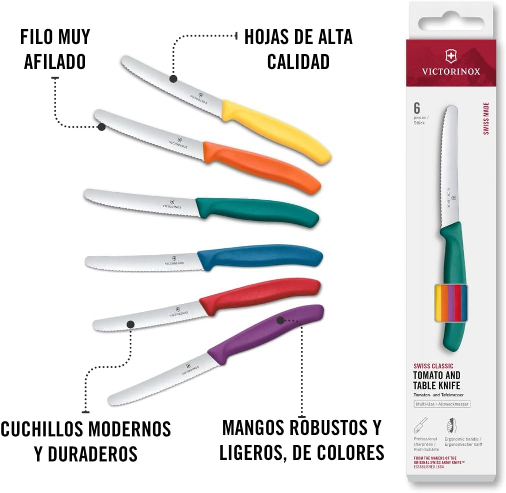 Victorinox Swiss Classic Tomato and Table Knife, Set of 6, Extra Sharp, Wavy Edge, 11 Cm, Stainless Steel, Multicolored image number 1