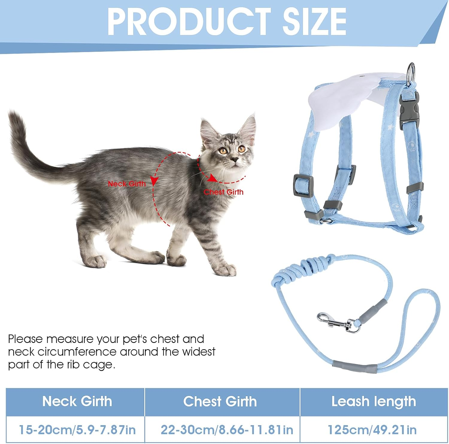 TIESOME Cat Harness and Leash Set, Adjustable Gradient Kitten Harness Escape Proof Harness with Leash for Kitty Outdoor Walking (Sky Blue) - Orange image number 5