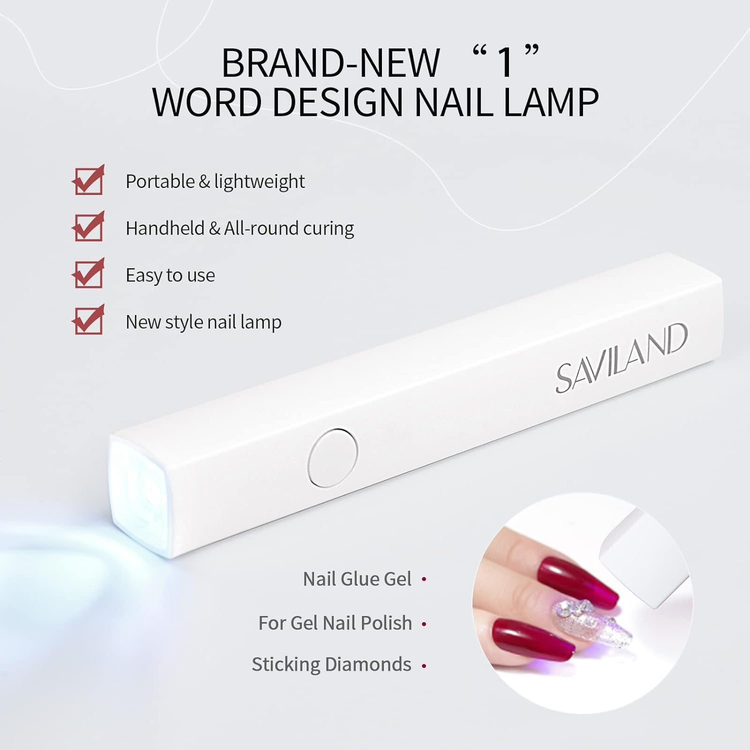 SAVILAND U V Light for Nails: Handheld Gels Lamp for Gel Nails Flash Cure Lamp for Gel Nails LED Nail Lamp Portable Mini Nail Dryer Gel Polish Nail Glue Gel USB Flashlight Home DIY Manicure Nail Art image number 5