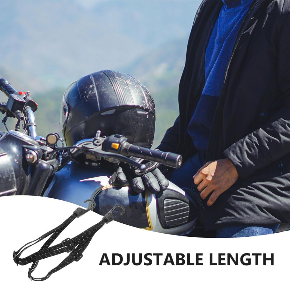 Cabilock 2Pcs Elastic Bike Bungee Cords with Reflective Helmet Rope Motorcycle Luggage Fixed Straps for Bicycle Handlebar Secure Cargo and Helmet Accessories image number 1