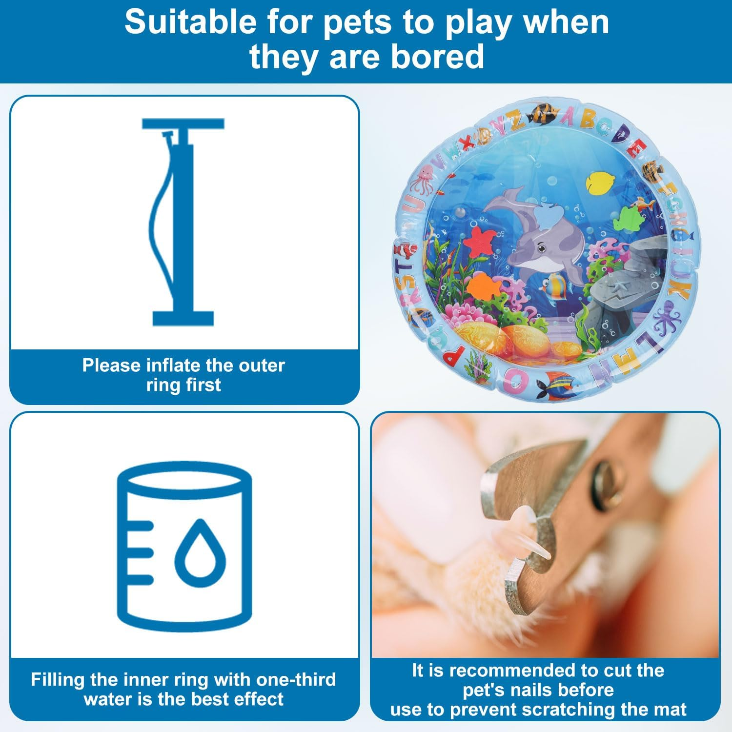 NQEUEPN Water Play Mat for Cats, Cat Play Pad, Funny Water Game for Pets, Sensory Water Pad Toy for Pets, Dogs, Cats Playing Alone in the Water (Round Grey Whale) image number 4