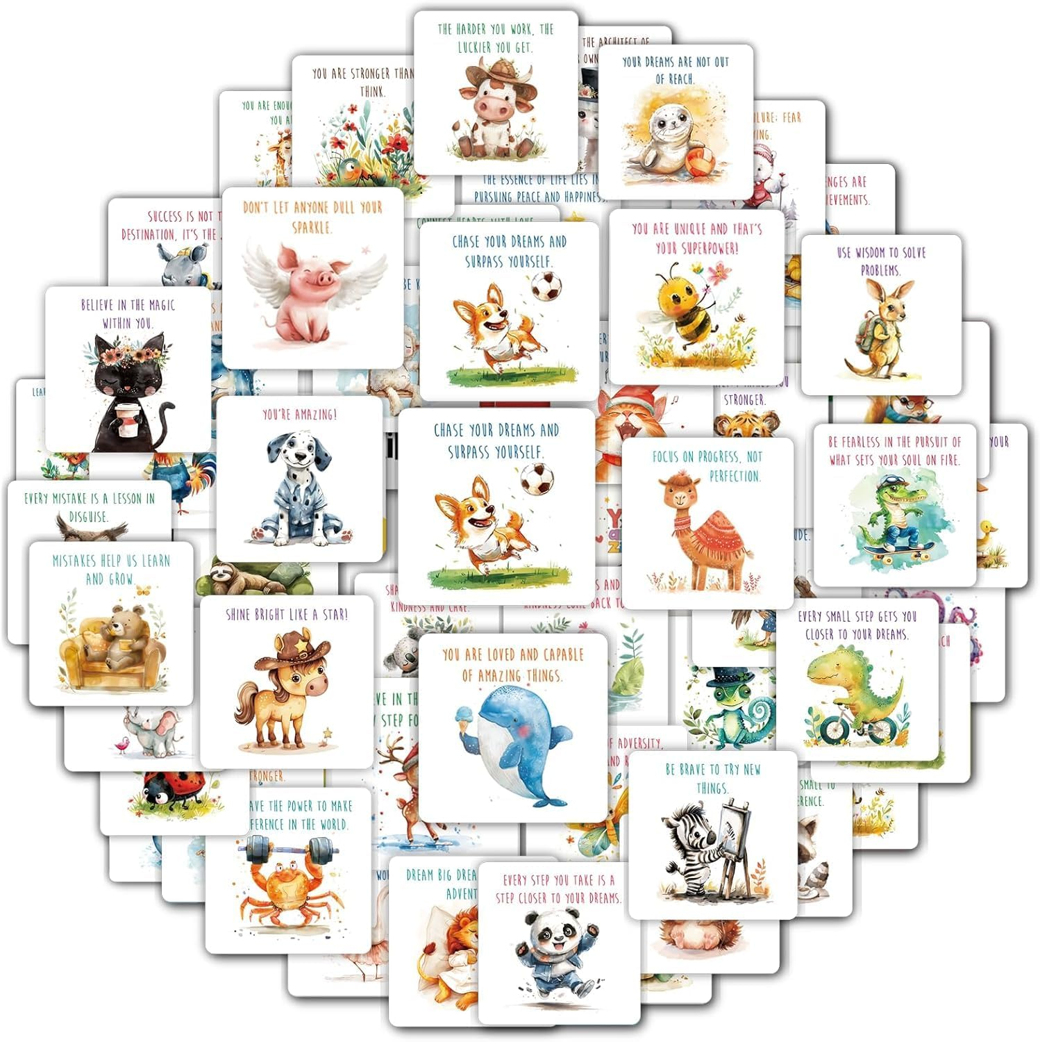 60 Pcs Motivational Cards, Affirmation Cards, School Lunch Box Notes, Inspirational Quote, Motivational Quotes Card, Pocket Size Double Sides Positive Card for Kids Children