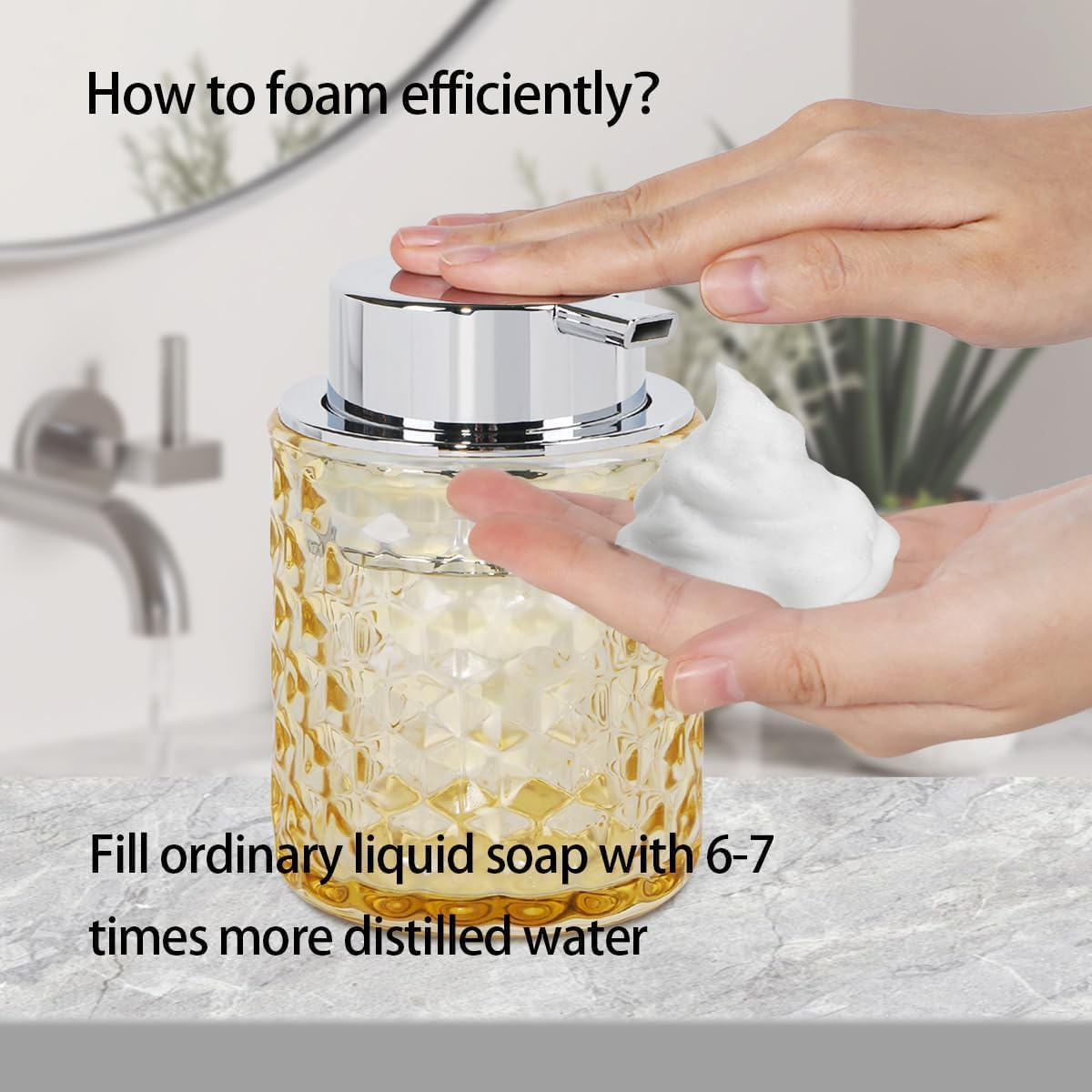 Skogfe Glass Hand Foaming Soap Dispensers with Silver Pump, Foaming Hand Soap Dispenser Modern Foam Dispenser for Bathroom, Kitchen, Commercial (Clear) image number 4