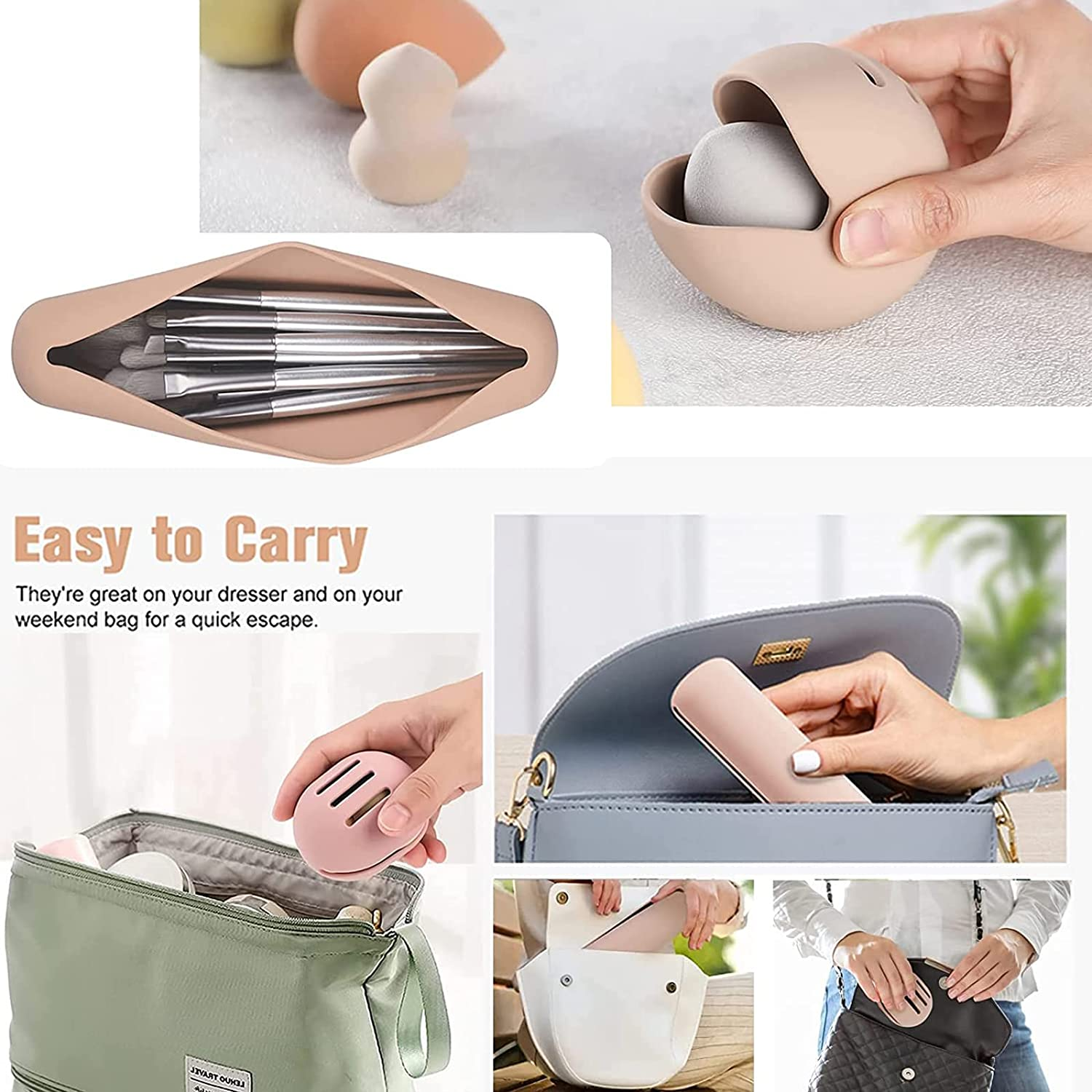 Travel Makeup Brush Holder, Silicone Makeup Brush Bag, Trendy and Portable Cosmetic Face Brushes Holder, Soft and Waterproof Makeup Tools Organizer for Travel (B) image number 5