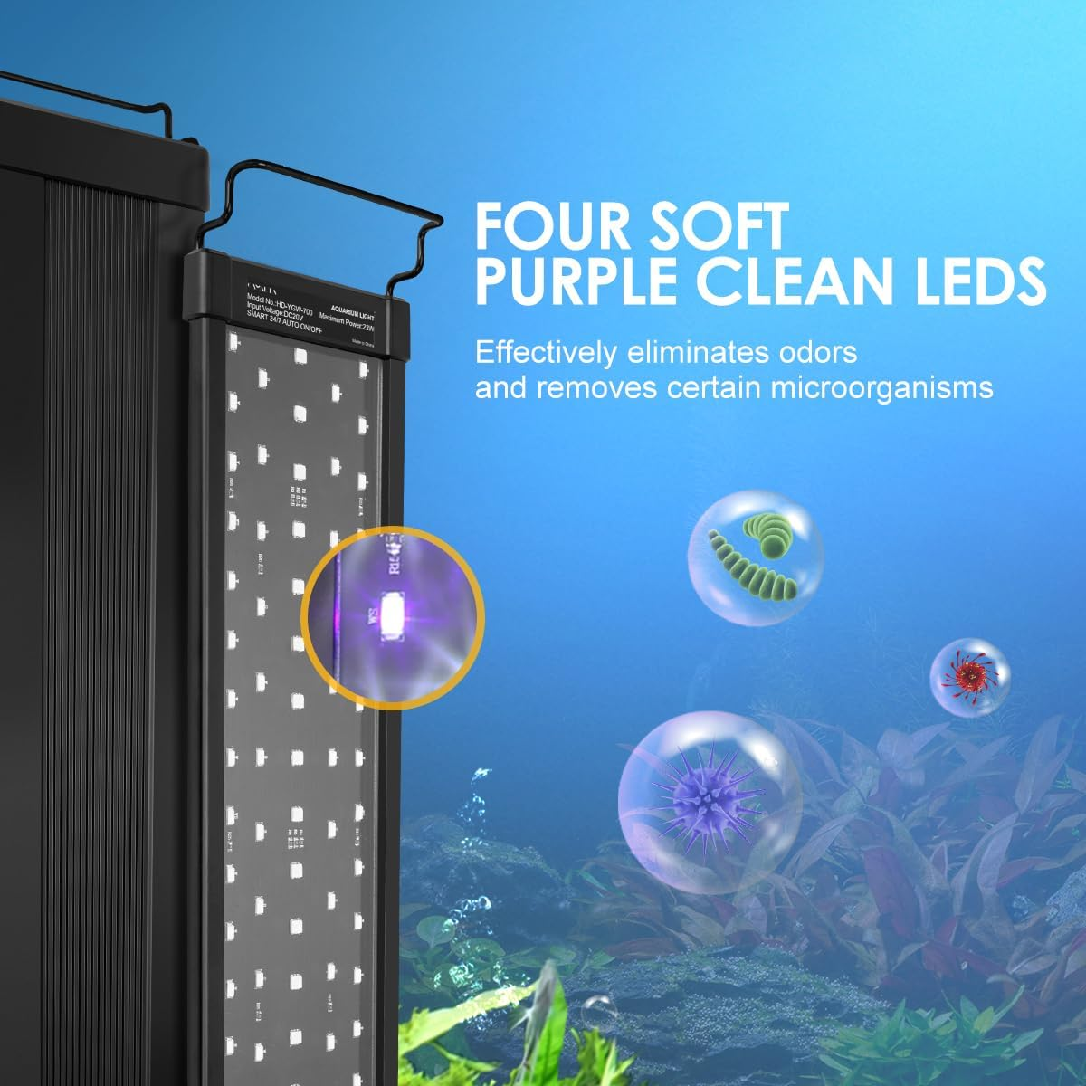 Gamalta Aquarium Light,18W 24/7 Natural Mode,9 Light Modes(Water Grass Mode & 7 Colors & Cycle),Adjustable Timer and 7 Color Brightness - with Expandable Mounting Bracket for 18~24IN Fish Tank image number 3