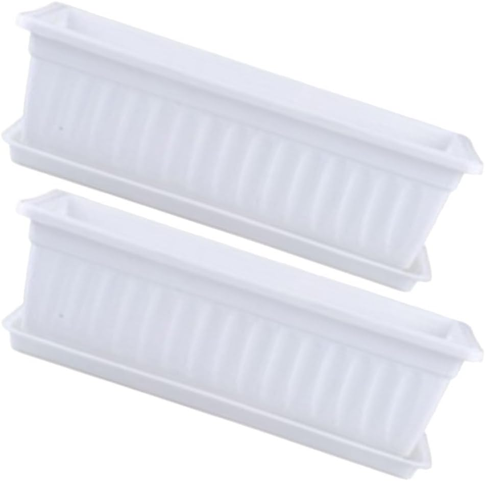 Happyyami Flower Window Box - 2Pcs Vegetable Planters - Rectangular - Long Pots with Trays - Rectangular Flower Pot White