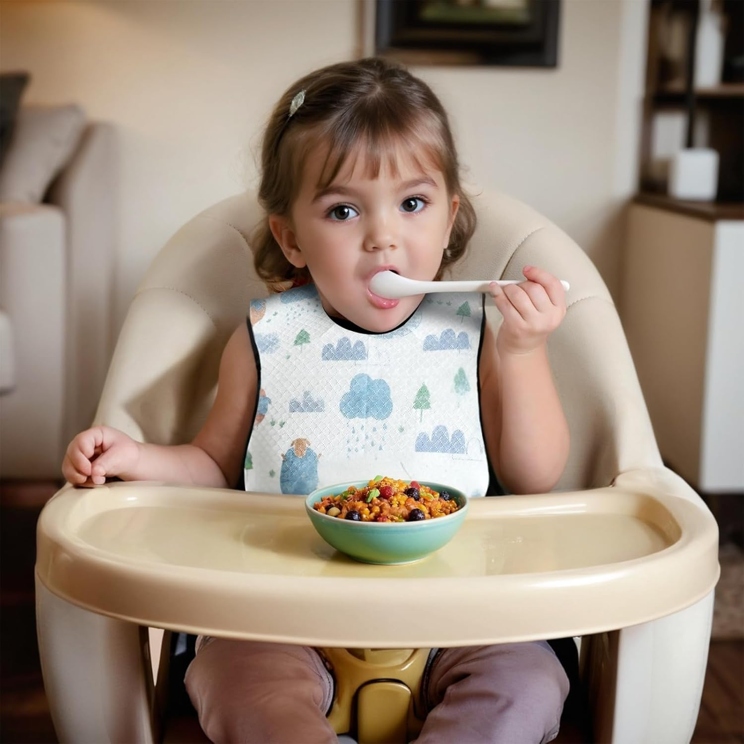 30 Pcs Bibs Individually Wrapped for Toddlers, Leak-Proof,Feeding Essentials,Soft Absorbent for Messy Mealtimes, Cute Graffiti Sheep Design image number 5