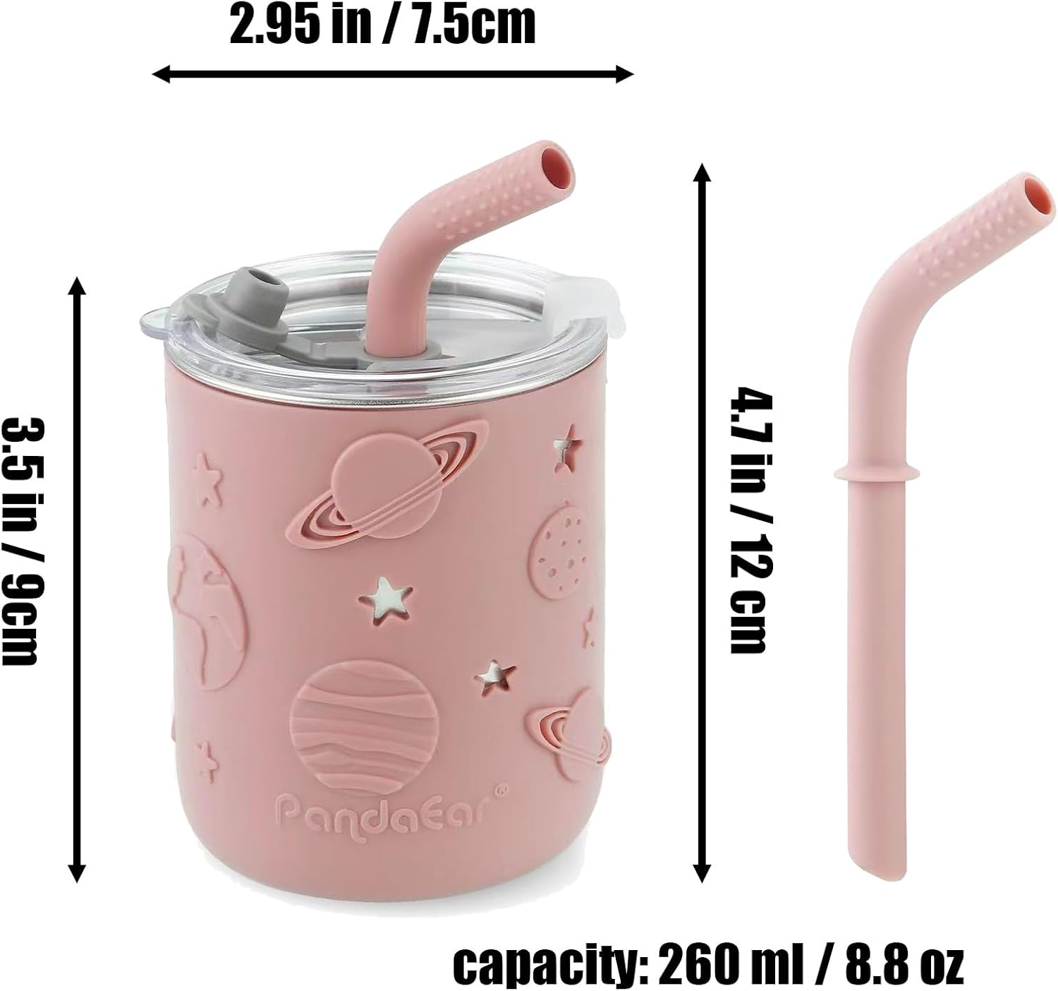 Pandaear Stainless Steel Baby Feeding Set | 2 Divided Suction Plates, 2 Spill-Proof Straw Cups with Silicone Sleeves, 2 Forks & 2 Spoons | Toddler Utensils for Baby Led Weaning, Bpa-Free image number 6