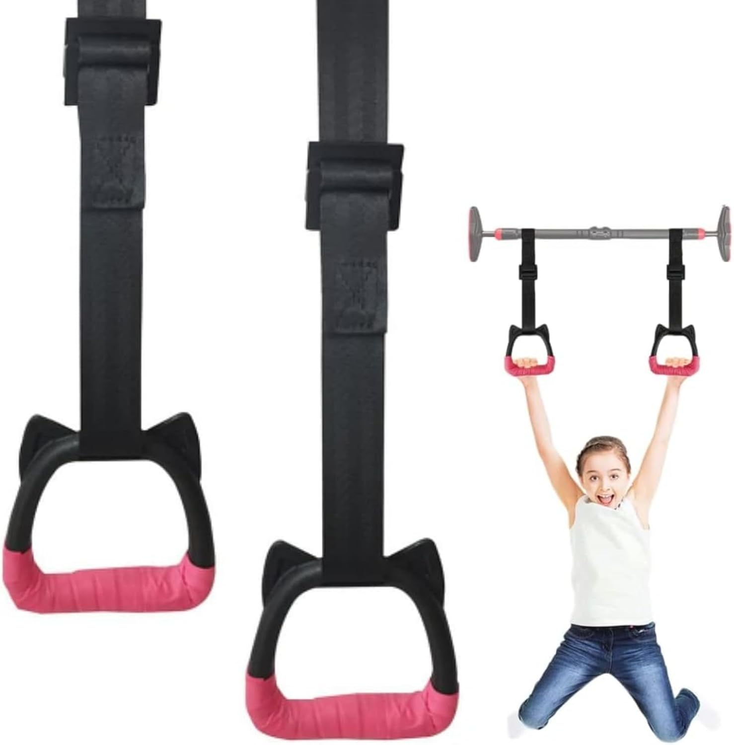 Gymnastic Rings with Straps Exercise Strength Training Equipment Pull up Rings Fitness Children Trapeze Bar Pull up Gym Rings Kids Home Exercise (Safe Load-Bearing 150KG) image number 2