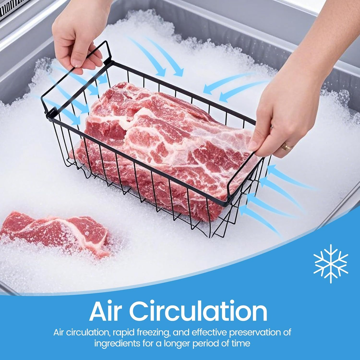 4 Pack Freezer Organizer Bins, Stackable Deep Freezer Organizer Bins, Chest Freezer Baskets for Sorting Frozen Meats and Food, Freezer Storage Basket with Foldable Handles image number 2