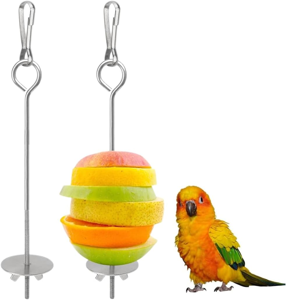 Bird Bowls 2 Pieces Parrot Bird Skewers Stainless Steel Fruit Vegetable Food Stand Stainless Steel Bird Feeder for Parrot image number 2