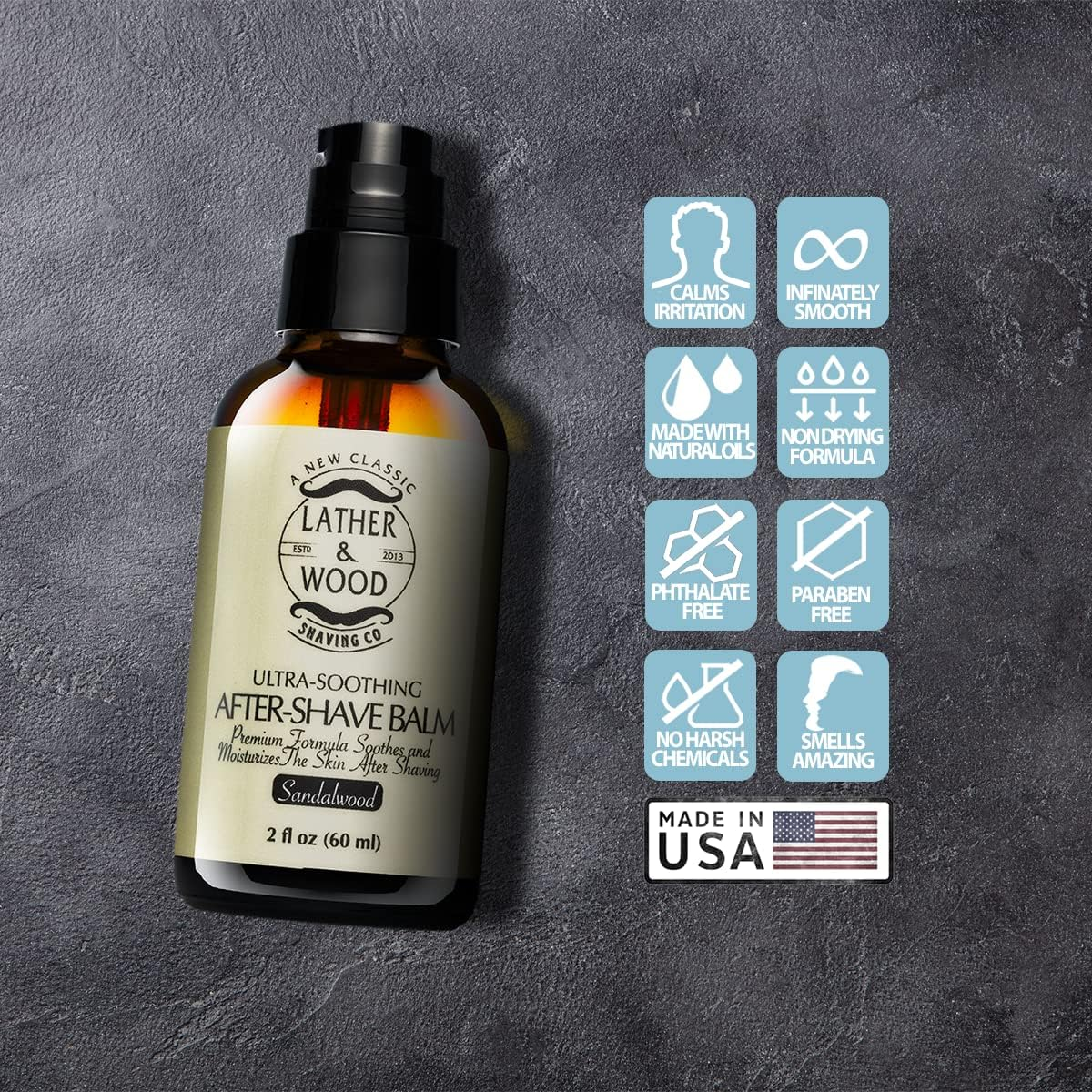 Leather and Wood Best After-Shave Balm, Sandalwood Scent, Premium Aftershave Lotion, Soothes and Moisturizes Face after Shaving, Does Not Dry the Skin, Eliminates Razor Burn for a Silky Smooth Finish image number 5