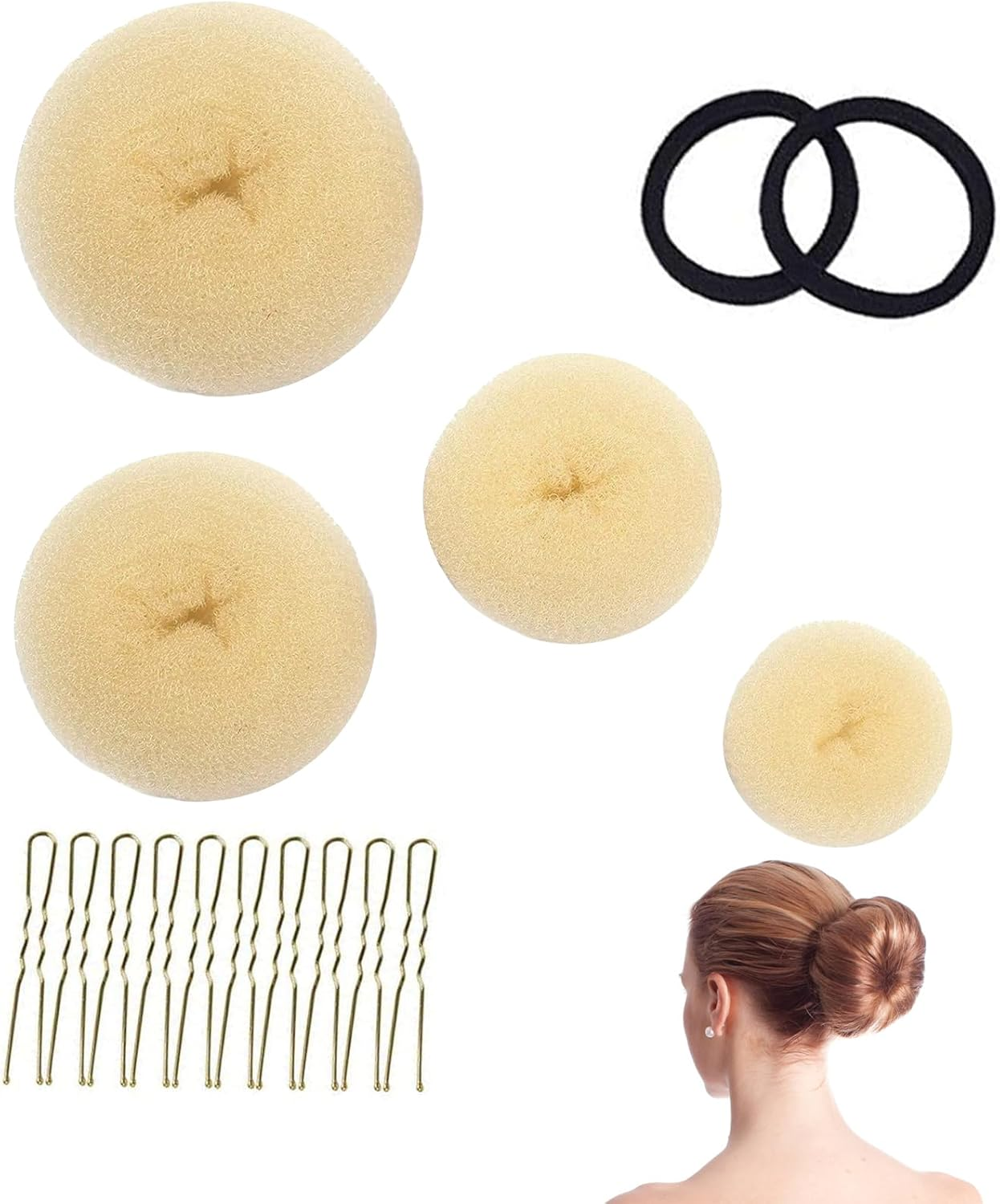 16-Piece Doughnut Hair Bun Set, Bun Maker Set for Dancers, Children, Girls (Brown)