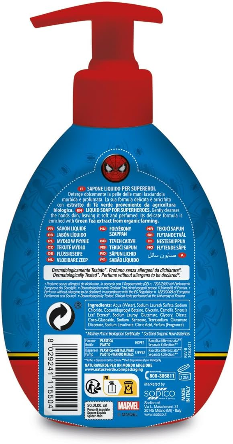 Naturaverde Children'S Marvel Spider-Man Shower Gel for Children, Shower Soap for Body, Hygiene Products for Children, with Oat Extract, Organic, 500 Ml