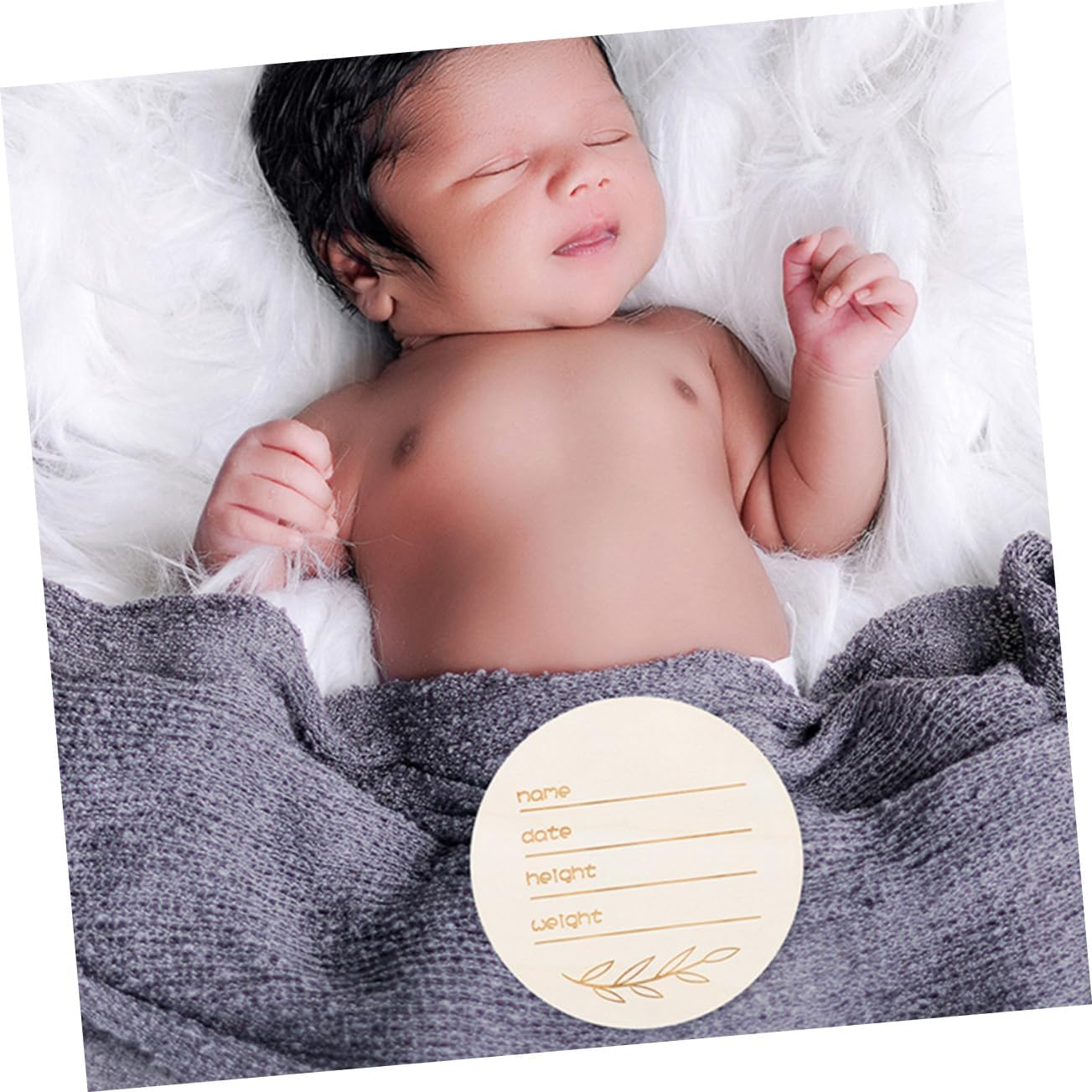HOODANCOS 12Pcs Wooden Birth Announcement Sign Welcome Newborn Photo Prop Nursery Decorative Name Plate Handwritten round Sign image number 5