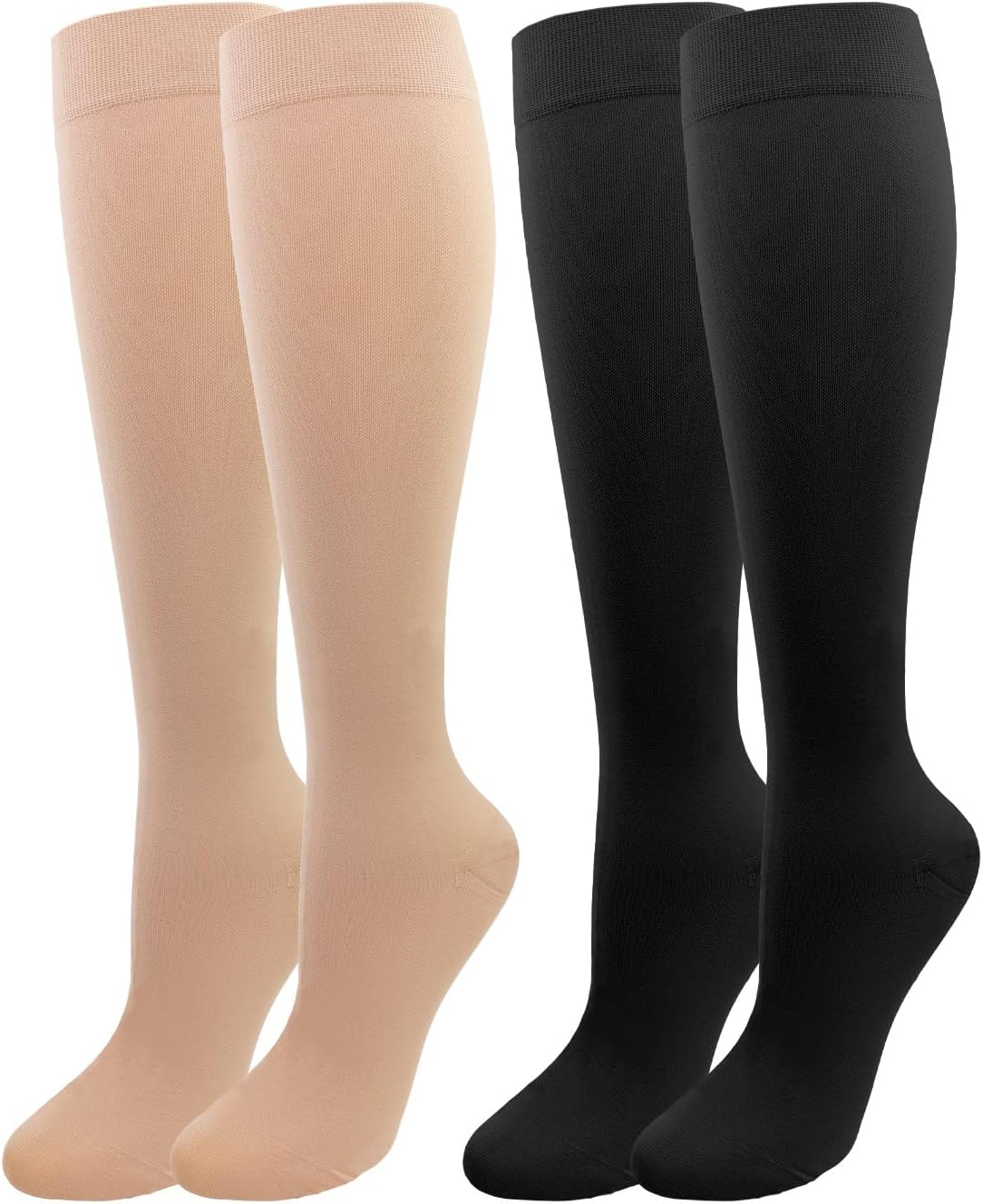 2 Pairs of Medical Compression Stockings for Men and Women, 20-30 Mmhg, Class 2, Closed Toe, Graduated Support, Support Stockings for Varicose Veins, Edema, Flight, 2 X Beige, Medium