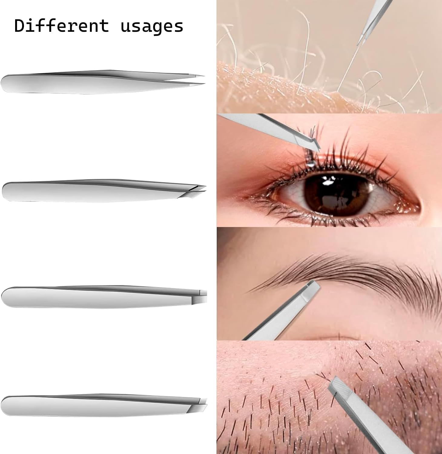 Eyebrow Tweezers Set with Mirror and Leather Travel Case,Ideal for Gifts, Professional Stainless Steel Tweezers for Plucking Eyebrows, Facial Hair, and Removing Ingrown Hair, 4 Pack image number 1