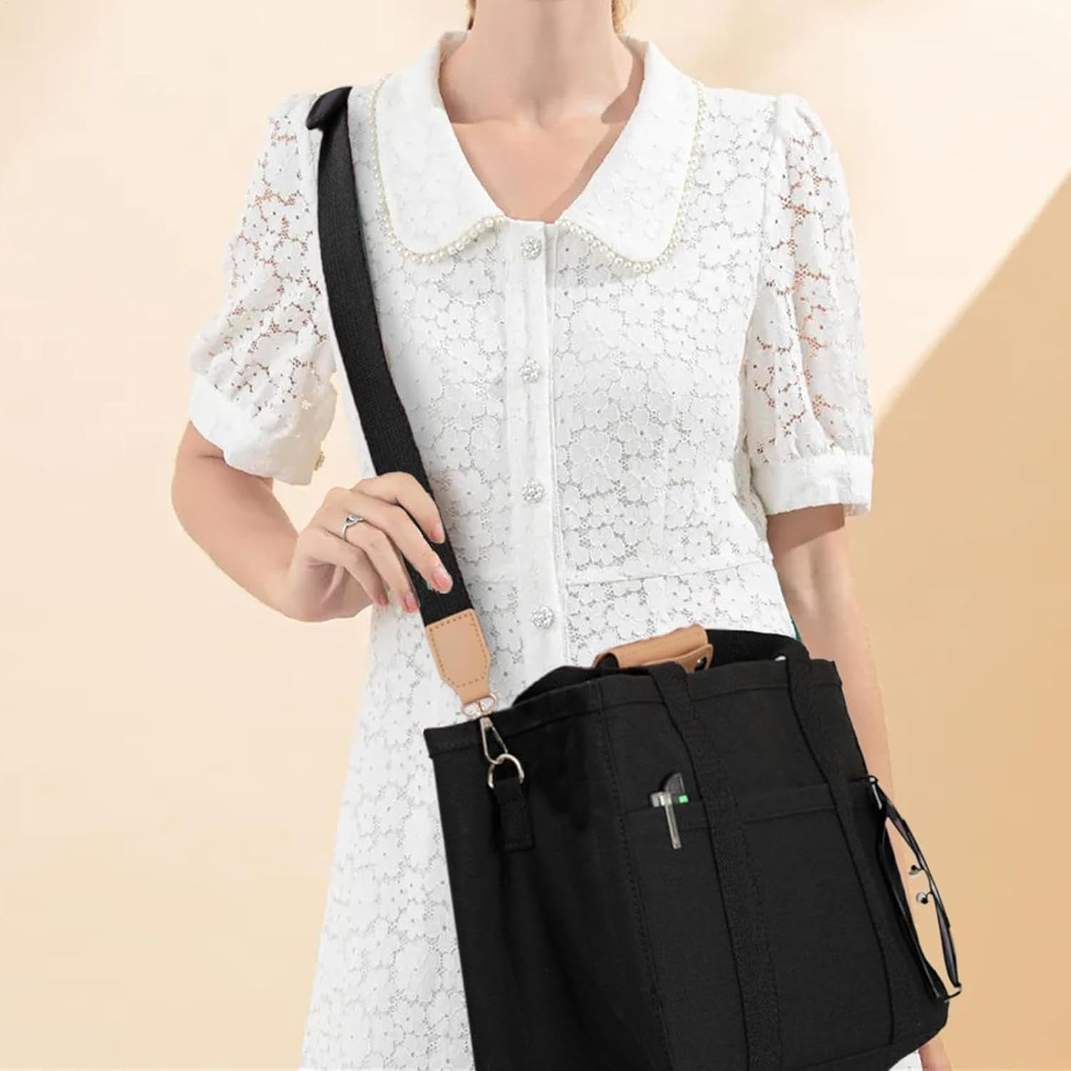 Diaper Bag - Stroller Mum Bag Baby Multifunctional Mother Baby Bag Tote Leisure Mother Bag with Compartment, Canvas Shopping Bag with Multiple Pockets, Diaper Bag, Backpack Tote Bag F, Black,