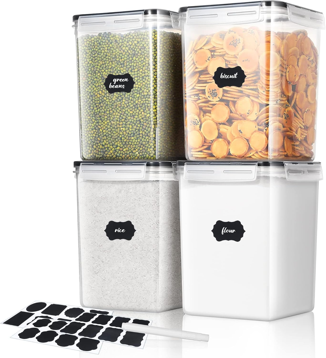 YOZOTI Large Airtight Food Storage Containers 5.2L / 176Oz, BPA Free, 4Pcs Pantry Kitchen Organization Set for Flour, Sugar, Baking Supplies, Plastic Flour Container with 20 Labels & Maker (5.2L*4) image number 5