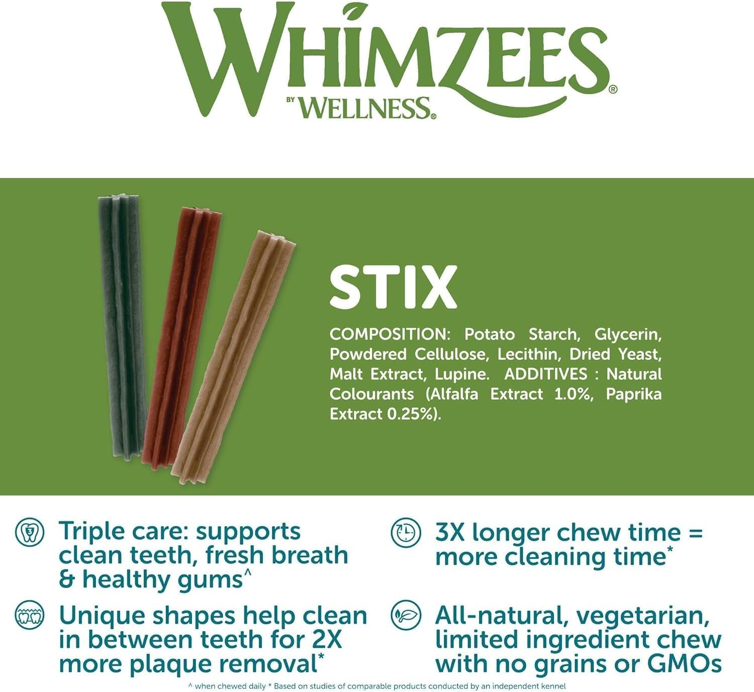 WHIMZEES Variety Bundle Dental Dog Treats, Small (7-12 Kg Dogs), Toothbrush + Antler + Stix - Daily Dental Chews for Dogs (104 Treats) image number 2