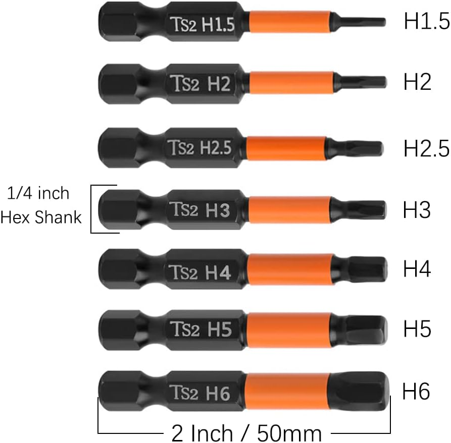 Saipe 7Pcs Magnetic Allen Wrench Drill Bit Set H1.5-H6 Metric Impact Hex Head Screwdriver Bit Set 1/4 Inch Hex Shank Hex Bits Set S2 Steel (2 Inch / 50Mm Length) image number 5