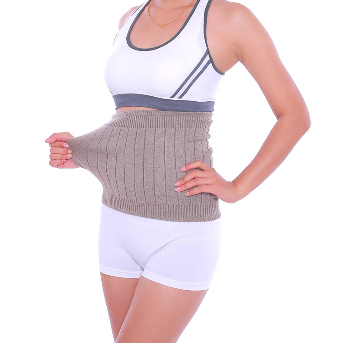 (Camel, Small) - YUPPIE TONE Warm Cashmere Waistband Unisex Elastic Kidney Stomach Waist Support Protector Belt image number 5