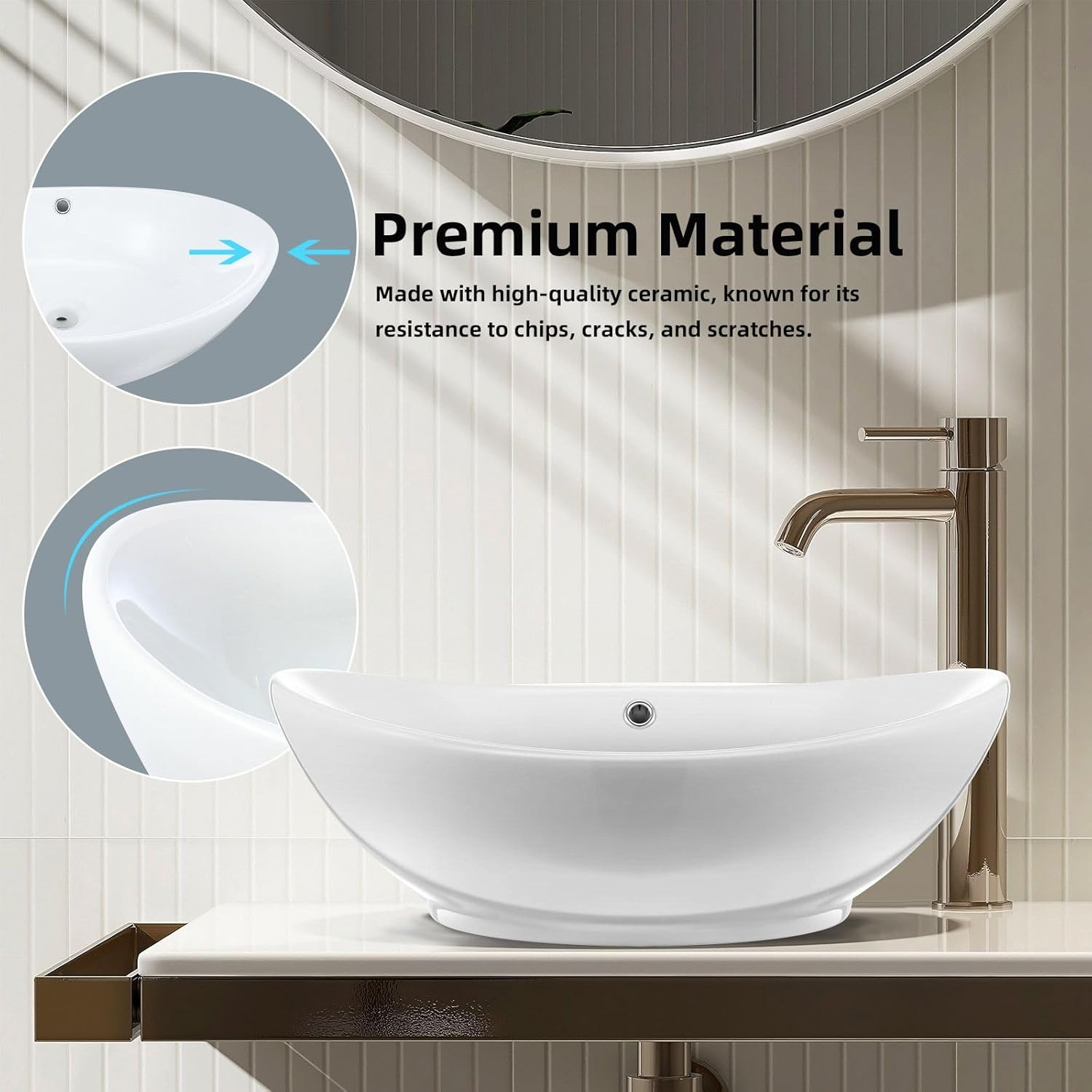 Luxsuite Bathroom Sink Vanity Washing Basin Oval Vessel Ceramic above Counter Hand Wash Bowl Toilet Countertop White image number 2