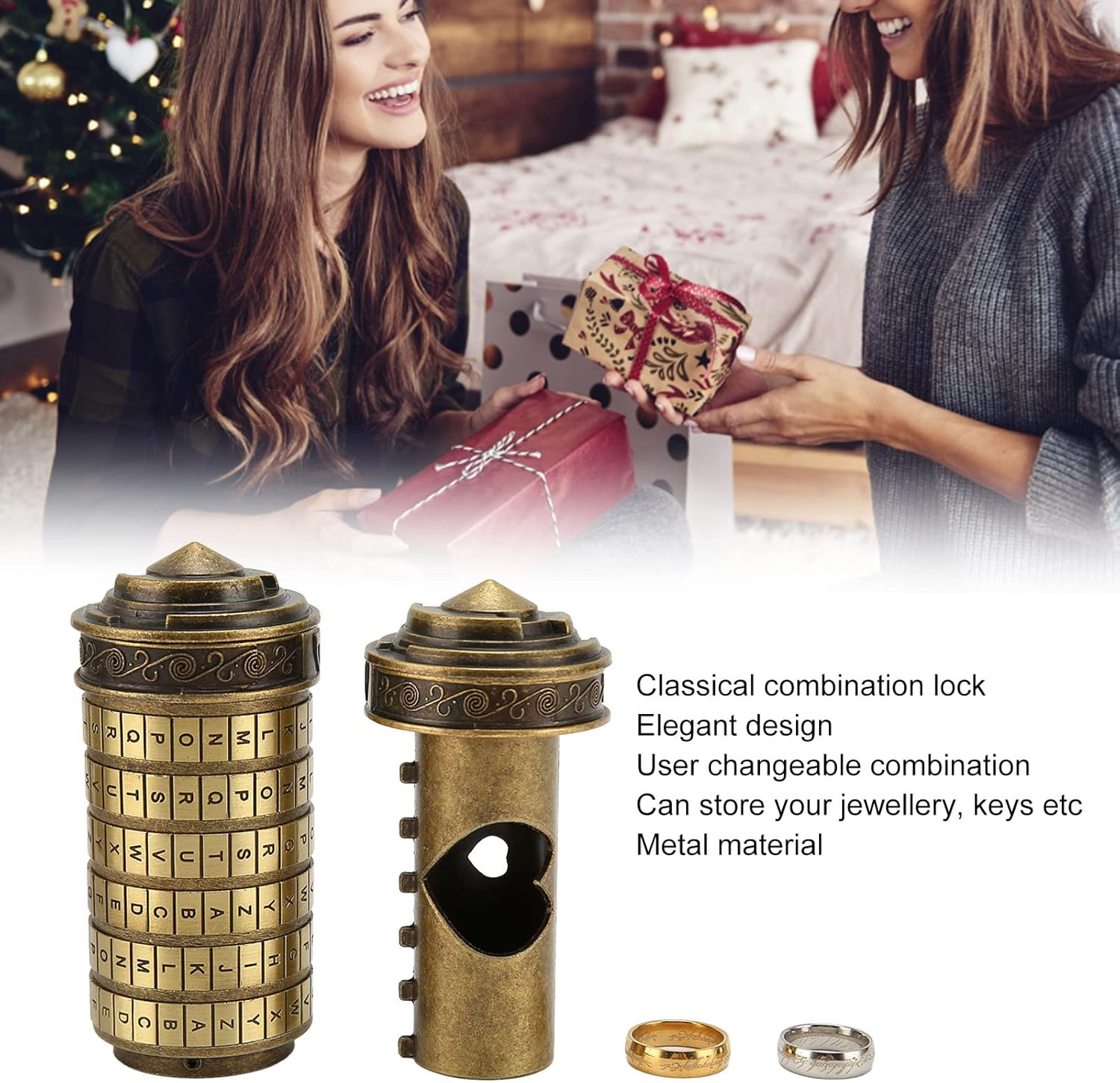 Da Vinci Code Mini Cryptex Lock Puzzle Box with Hidden Compartments for Notes Paper Money Rings Jewelry, Interesting Creative Romantic Birthday image number 4
