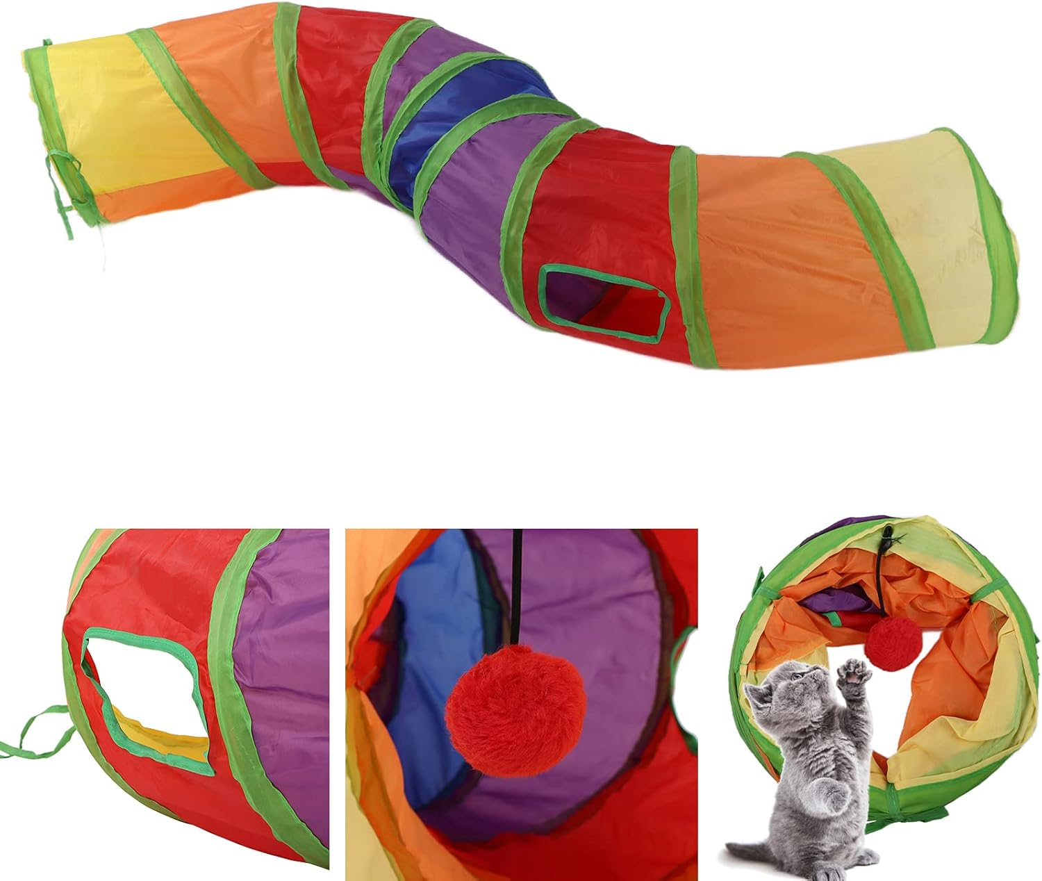 SOULONG Pet Play Tunnel Tube, Pet Tunnel Foldable Cat Dot Tent Collapsible Cat Toy Tube with Interactive Ball and 4 Doors for Kittens Rabbits and Other Small Animals image number 3
