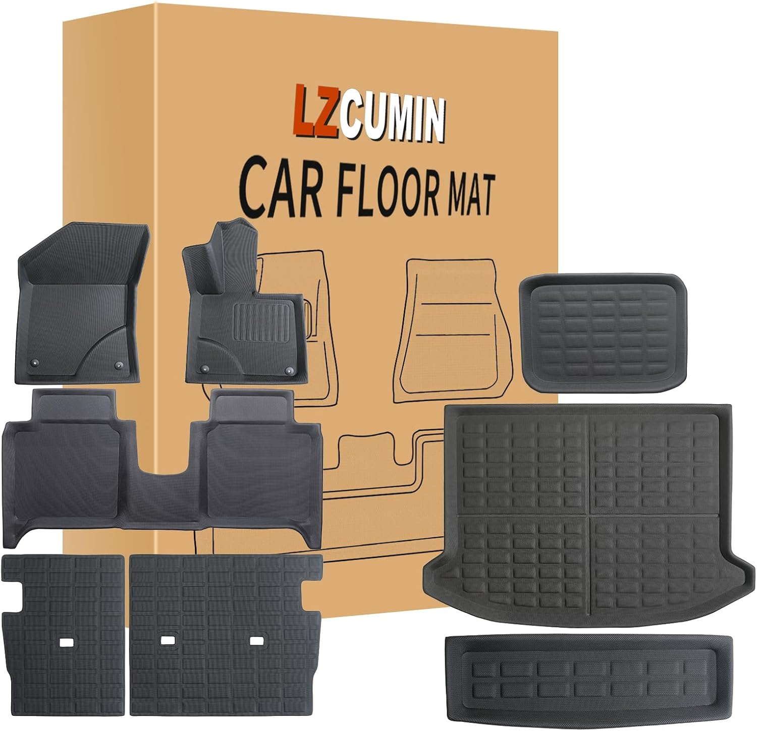 For ZEEKR X 2024-2025 XPE 3D Floor Mats Trunk Floor Mats & Cargo Liners High Performance Waterproof, Wrinkle Resistant, and anti Slip（Au RHD 8 Piece Set image number 1