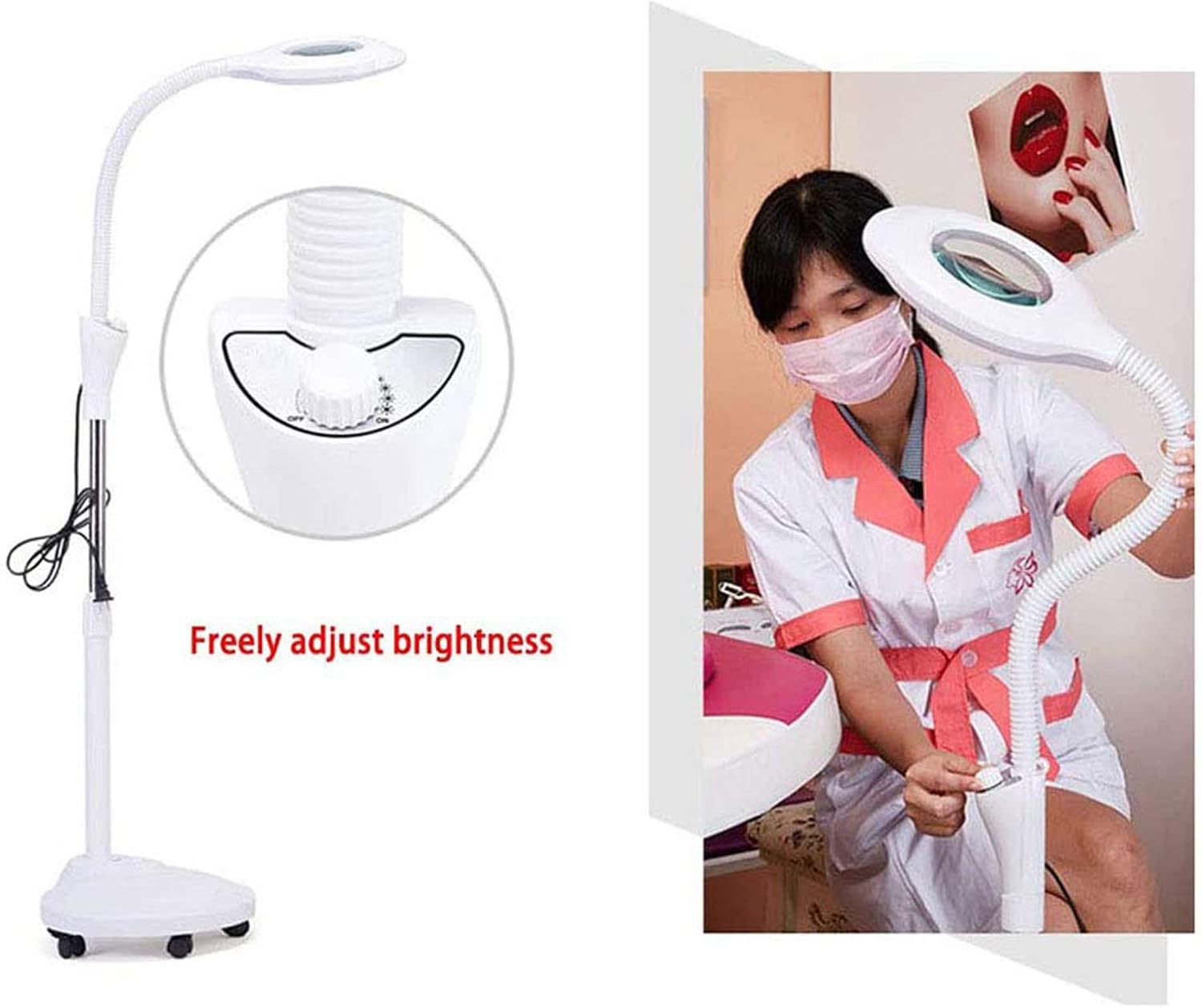 LED Floor Standing Magnifying Lamp, Magnifying Glass Lamp, with Rolling Floor Stand Magnifier Floor Cold Light Magnifier for Embroidery Adjustable Arm Adjustable Beauty XXZ image number 5