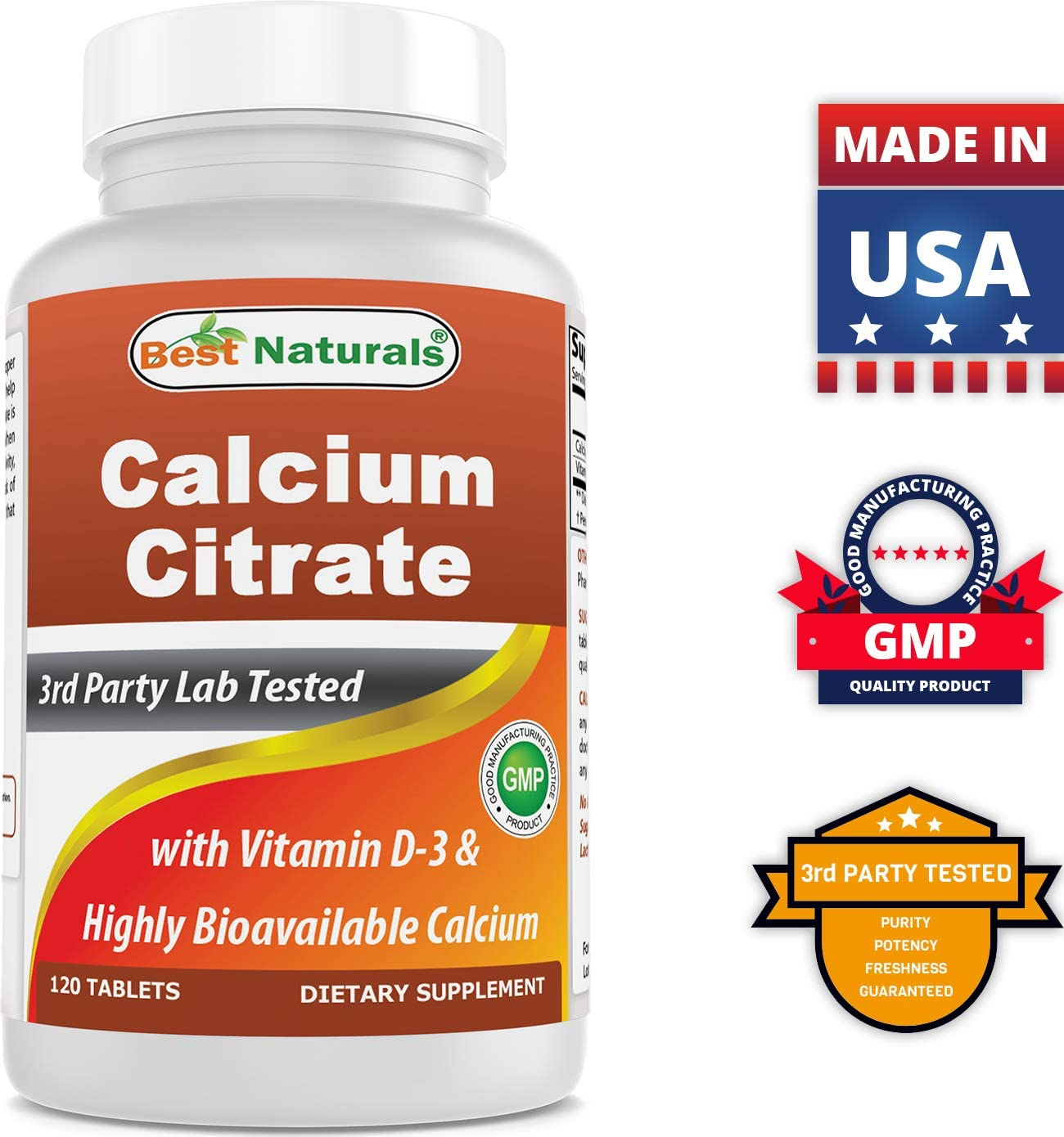 Best Naturals Calcium Citrate with Vitamin D-3 120 Tablets image number 5