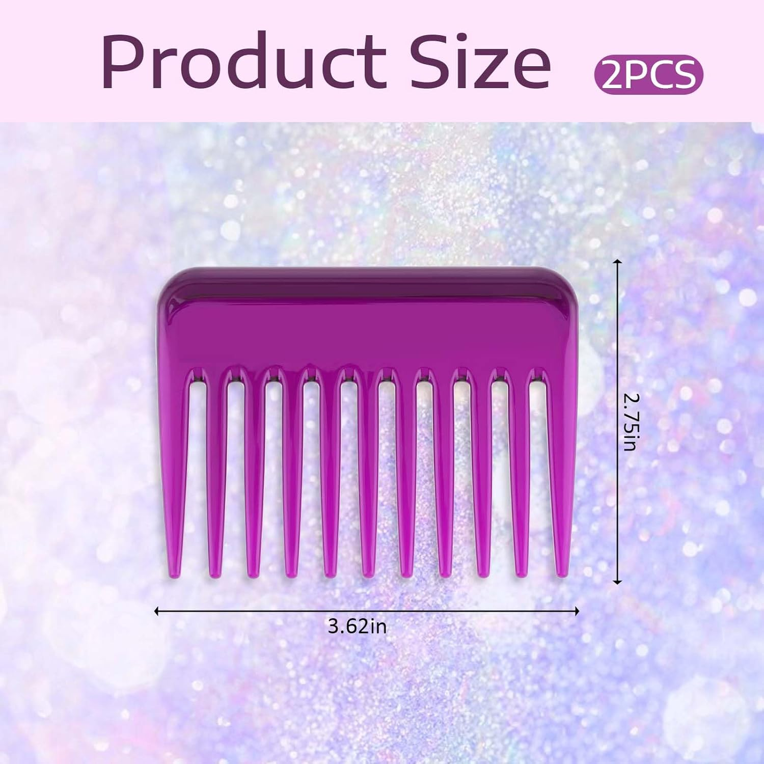 2 Pack Mini Wide Tooth Combs, Small Travel Purse Comb Hair Detangling Pocket Brush for Curly Wet Dry Handmade of Cellulose Hair Detangler Styling Brush for Men Women (Purple)