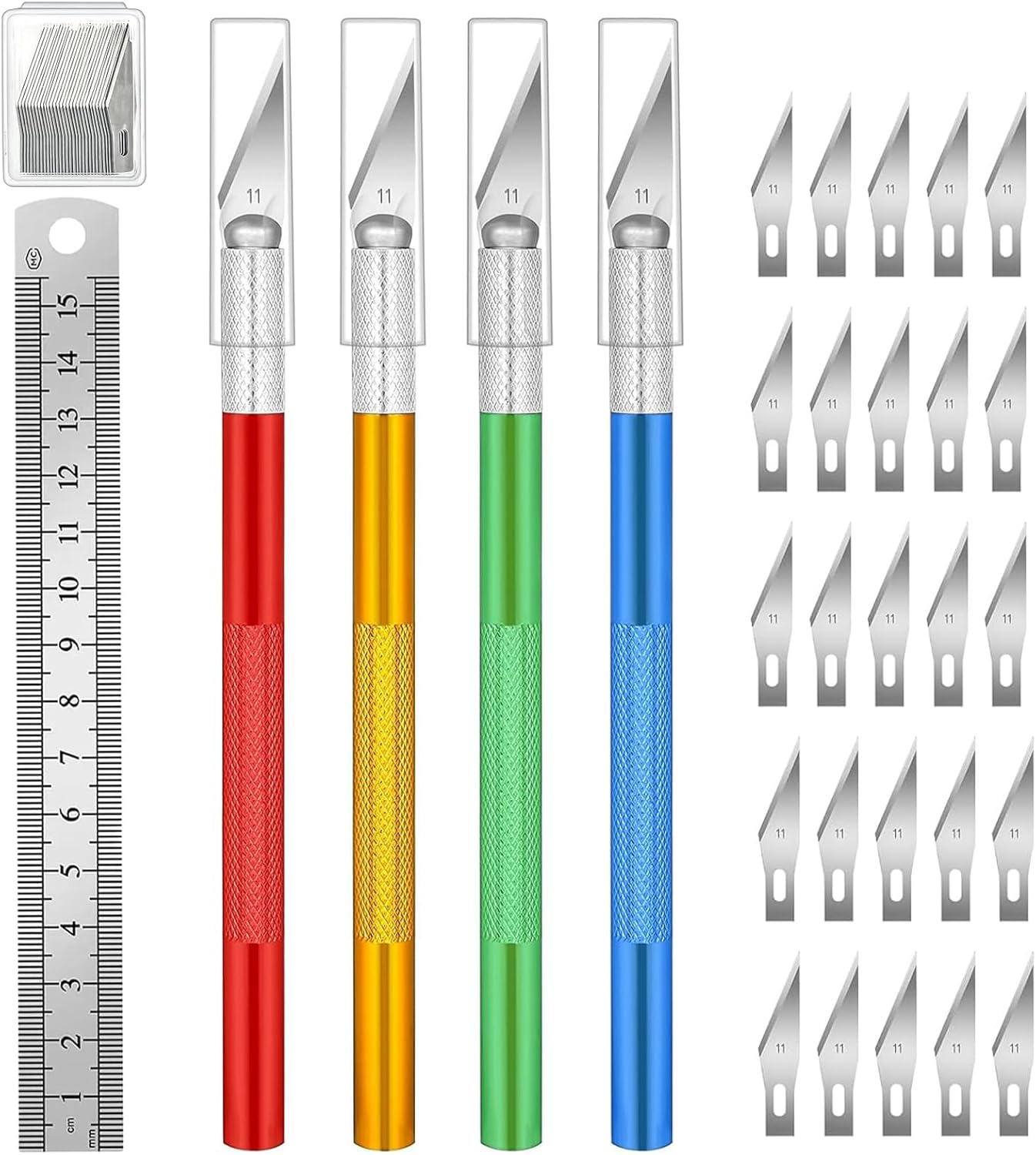 4 Pcs Exacto Knife Hobby Knife Precision Craft Knife.With 20 Stainless Steel Blade Kit Steel 15CM Ruler for Carving Art Scrapbooking Stencil Architecture Modeling Felt Wood Leather DIY Work Cutting