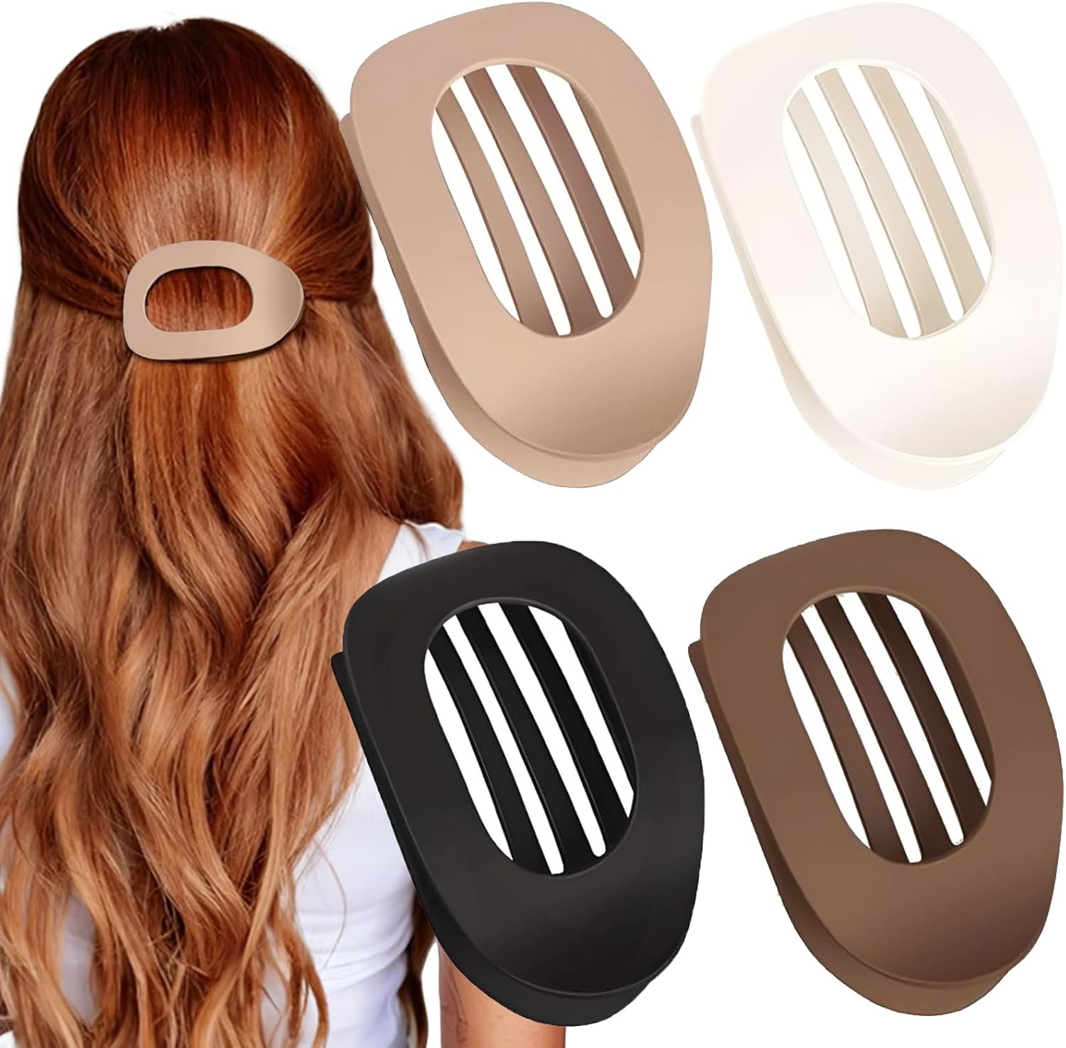 4 PCS Flat Hair Clips for Women, Curved Design Duckbill Hair Clip for Lying, Driving - Matte Strong Hold Claw Clip for Thin, Thick Hairs, Hairs Accessories for Women and Girls