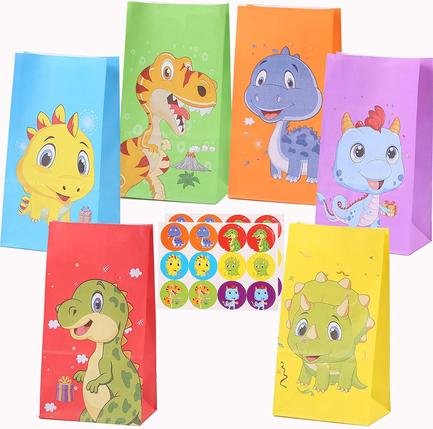 24 PCS Cute Animals Party Favor Bags with Stickers, Candy Bags Gift Bags Birthday Supplies Paper Bags for Kids Girls Boys(B)
