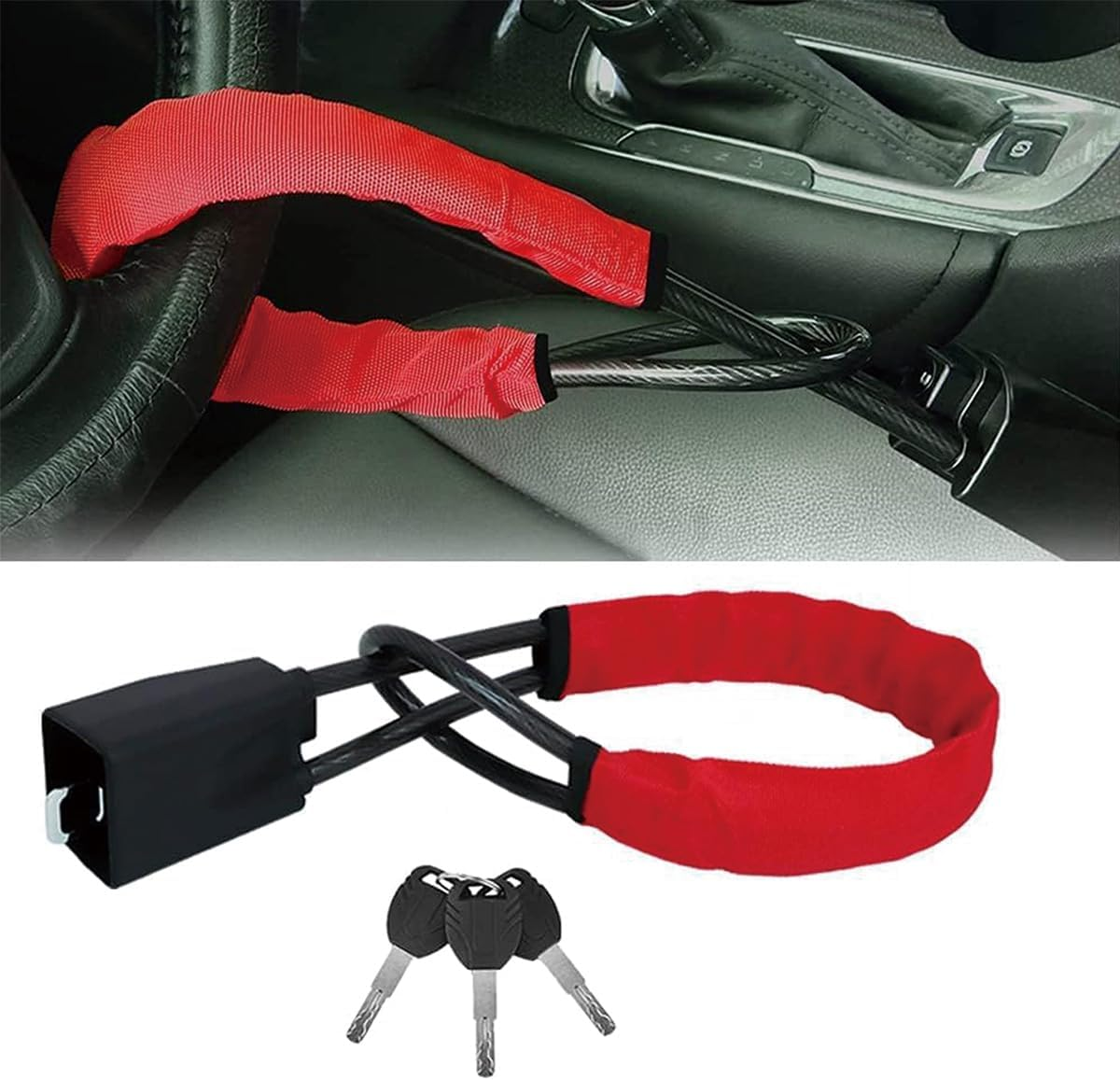 Steering Wheel Lock Universal anti Theft Car Lock with 3 Keys Fit Most Cars Vehicle Truck SUV Van (Red)