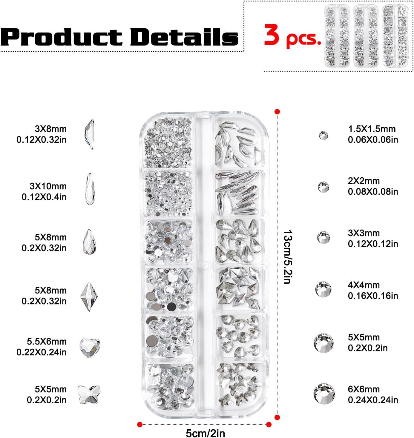 Sliver Nail Rhinestones Gems - Multi Size Flatback round Beads,Sliver Crystal Diamonds for Nail Art, Eyes Makeup, DIY Crafts, Jewelry Decoration image number 3