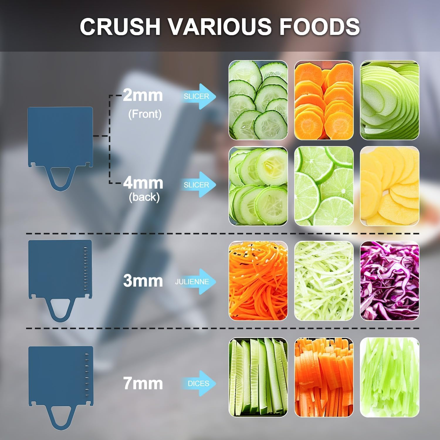 Safe Mandoline Slicer - Potato Slicer, Adjustable Vegetable Food Slicer Chopper, French Fry Cutter, Julienne Slicer, Professional 3 in 1 Chopping Artifact for Kitchen Chef Meal Prep image number 3