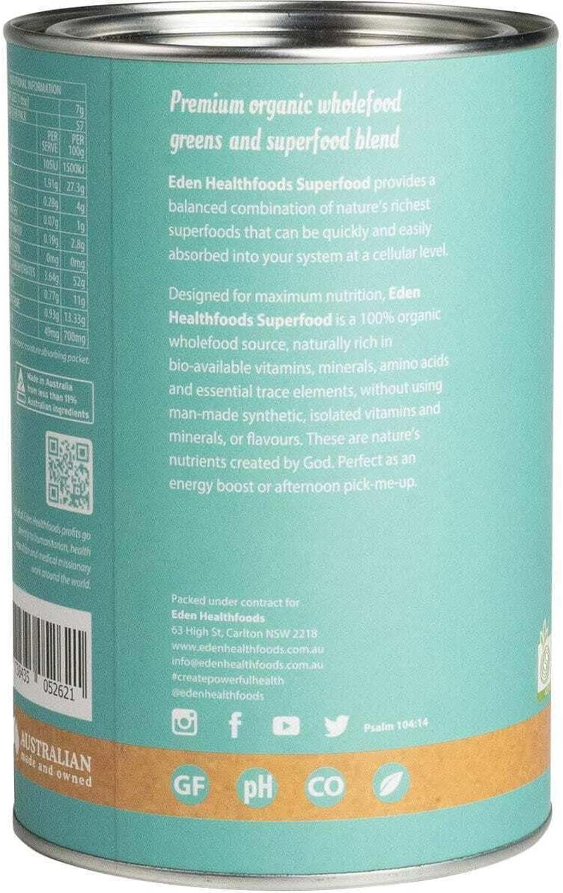 Eden Healthfoods Certified Organic Greens Superfood Formula Powder 400 G, 0.505 Grams image number 1