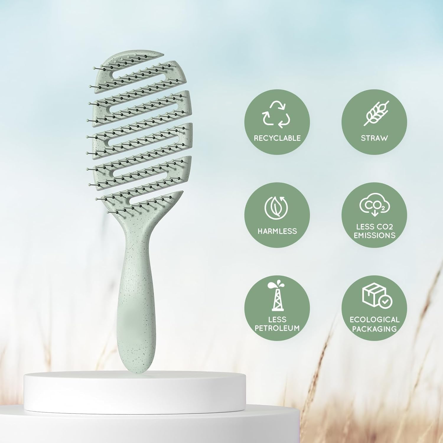 Detangler Hairbrush, Vented Detangling Brush for Straight, Wavy,Curly and Fine Hair, Dry and Wet, Quick Smoothing for Women and Men, Eco-Friendly & Sustainable Material (Green) image number 2