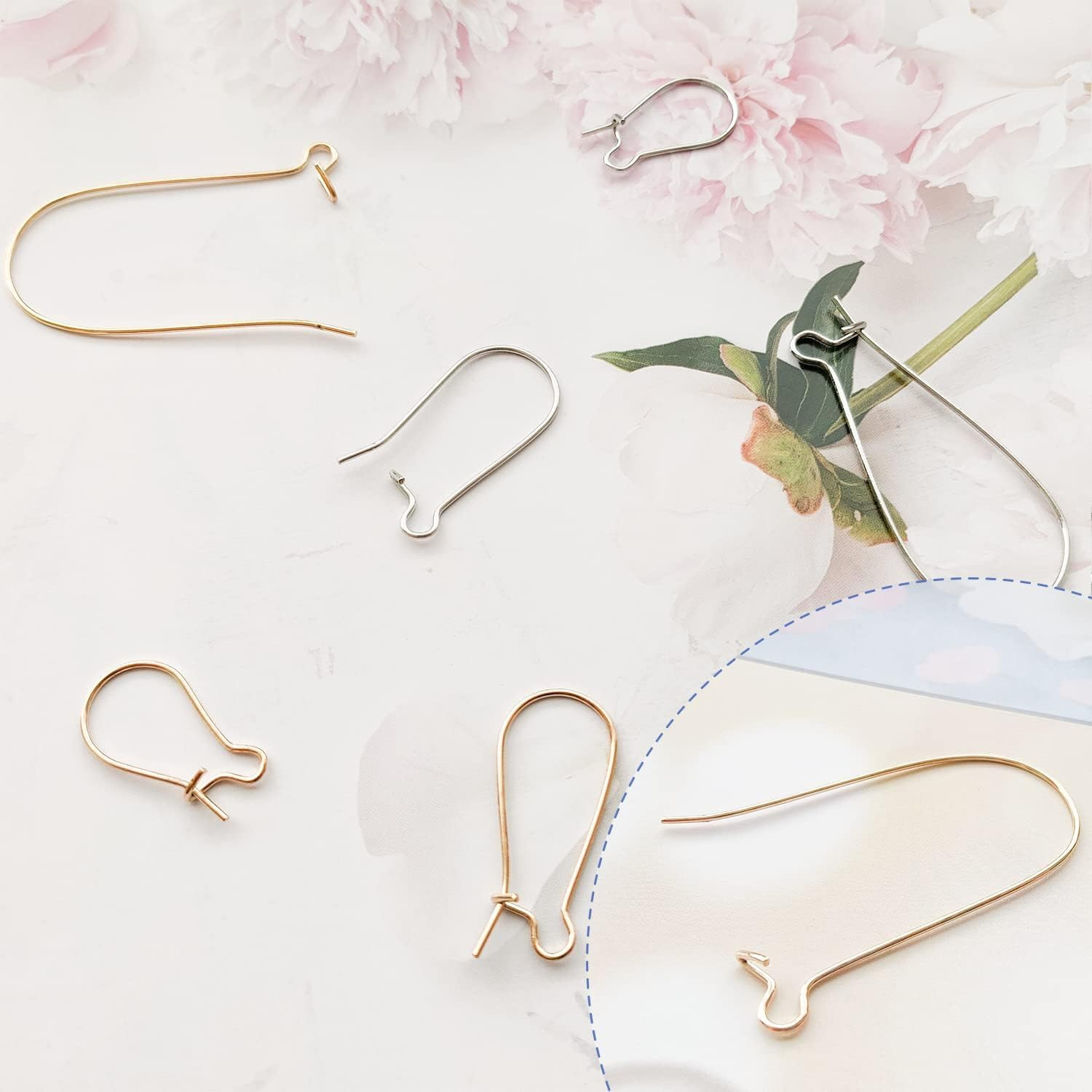 Songholee 300Pcs Earring Hooks Stainless Steel Kidney Ear Wires Interchangeable Dangle Earwire Hooks Gold Silver Mixed Sizes Earring Findings Parts for DIY Jewelry Making，For DIY Jewelry Making image number 5