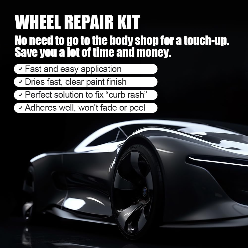 Smaphy Wheel Repair Kit Quick and Easy, Wheel Touch up Kit, Car Rim Repair Kit, Quick Repair Car Wheel, Repairing Larger Areas of Damage (Gloss Black/Liquid Aluminium Filler) image number 2