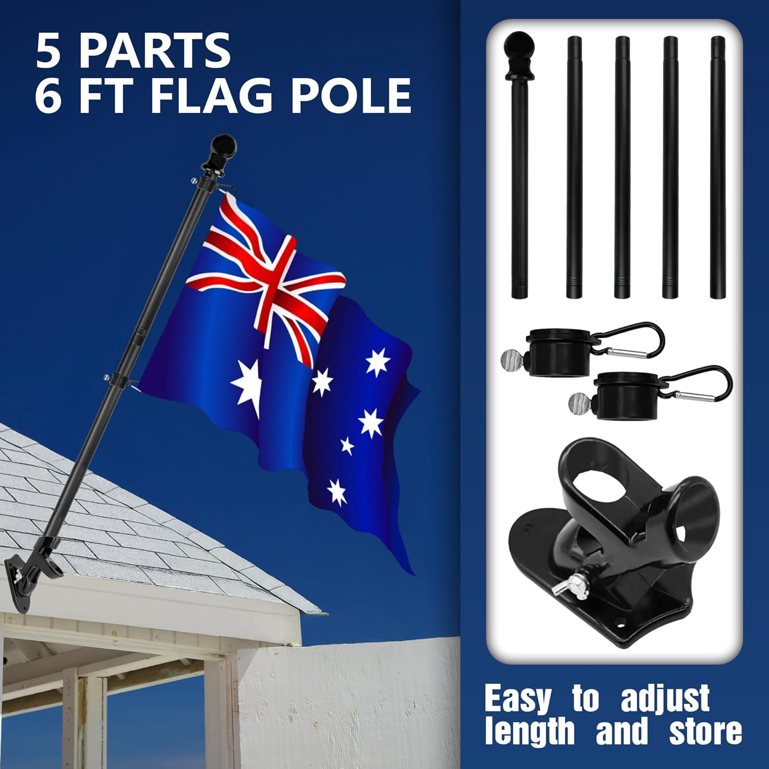 Xiwerhll Flag Pole - Upgraded Bracket Set, 6 FT Stainless Steel Flag Poles，Adjustable Flag Pole Suitable for Home, Commercial, Outdoor Wall-Mounted Flag Pole image number 5