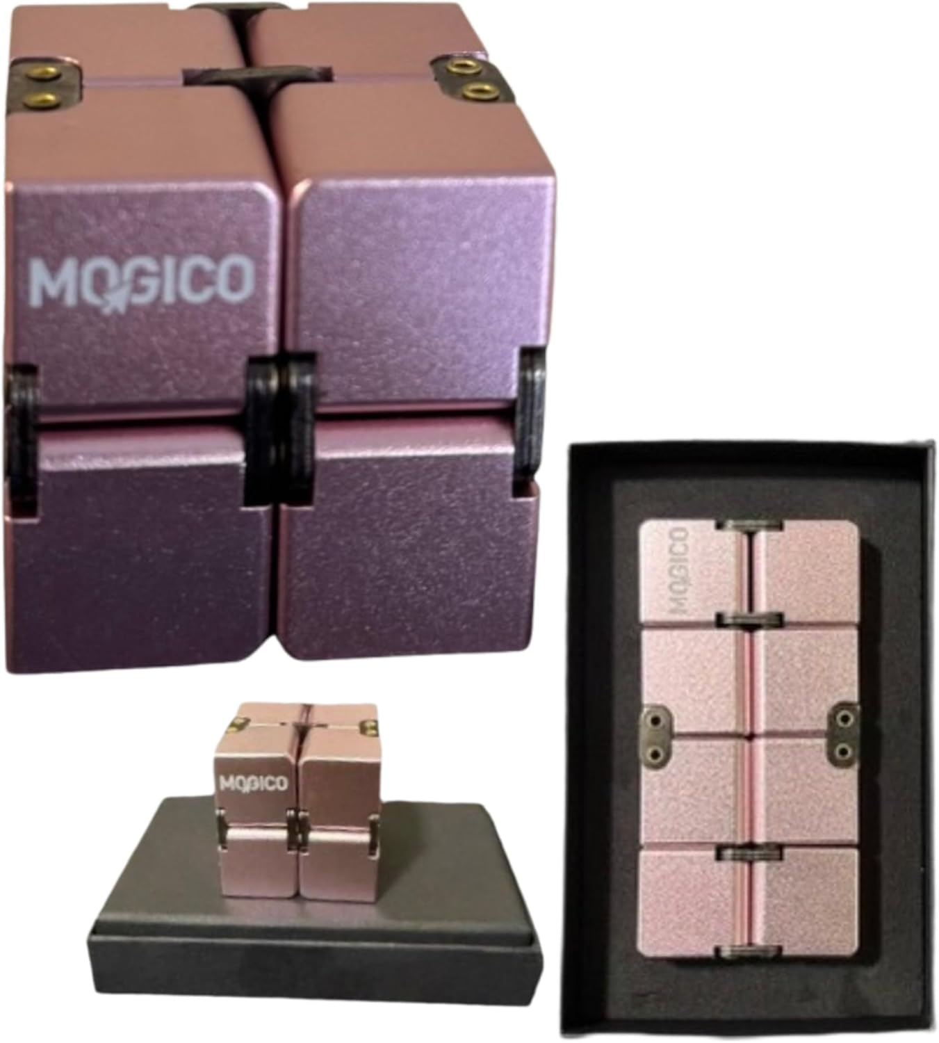 Mogico Premium Aluminium Infinity Cube, Metal Fidget Toy for Stress Relief and Focus (Black)