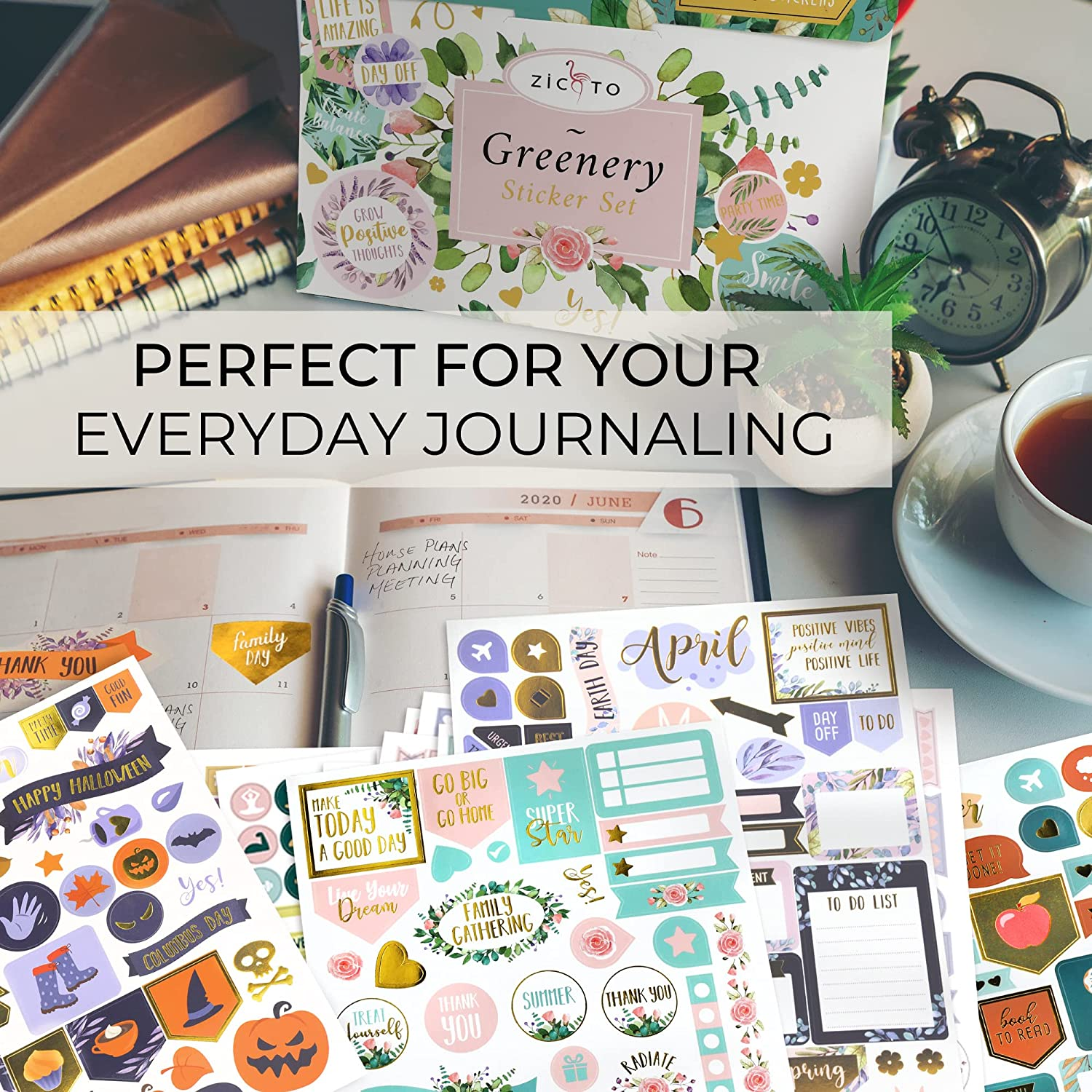 Aesthetic Greenery Planner Stickers for Fun Planning - 1100+ Stunning Gold Foil Monthly Designs - the Perfect Sticker Accessories to Enhance Your Daily Calendar and Planner Journaling image number 4