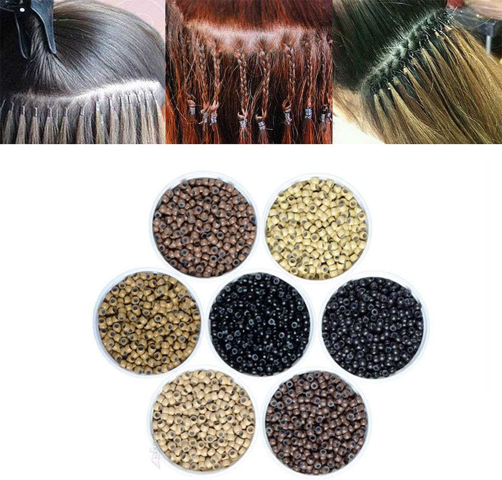 (Black) Silicone Nano Rings Hair Extension Set, Micro Rings and Nano Beads Hair Extension Set, Aluminum Rings, Silicone Coated Beads - Beige image number 6