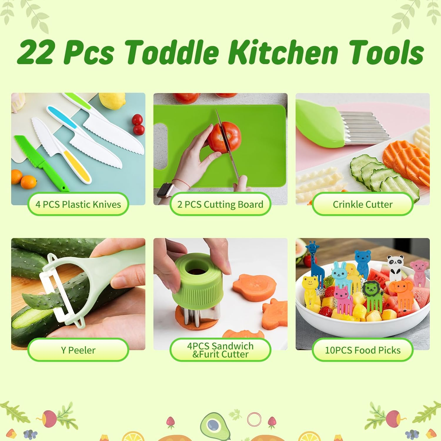 22PCS Kids Knife Set, Kids Montessori Kitchen Tools for Toddler, Children Safe Knife Set for Real Cooking - Christmas Birthday Gifts for Boys Girls image number 4