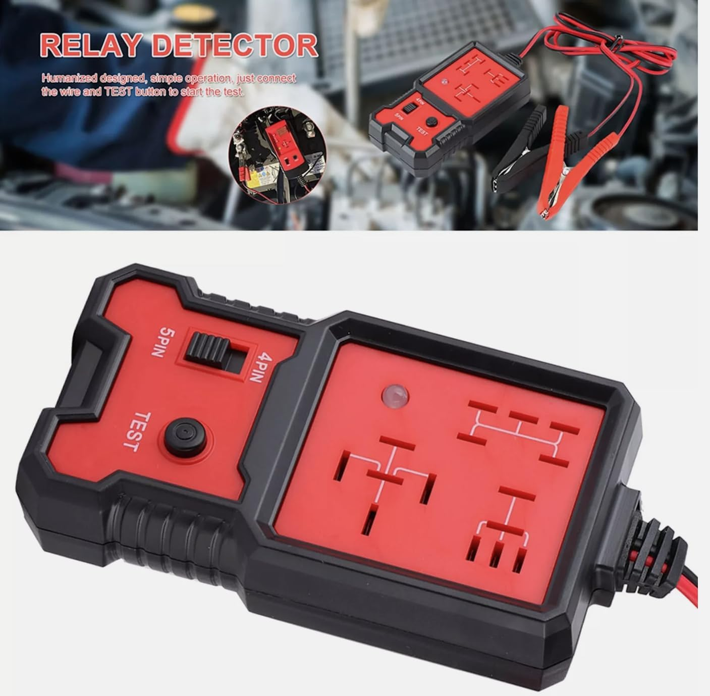 Electronic Automotive Relay Tester 12V, Car Battery Diagnostic Checker Tools with Clips for Auto Repairing image number 1