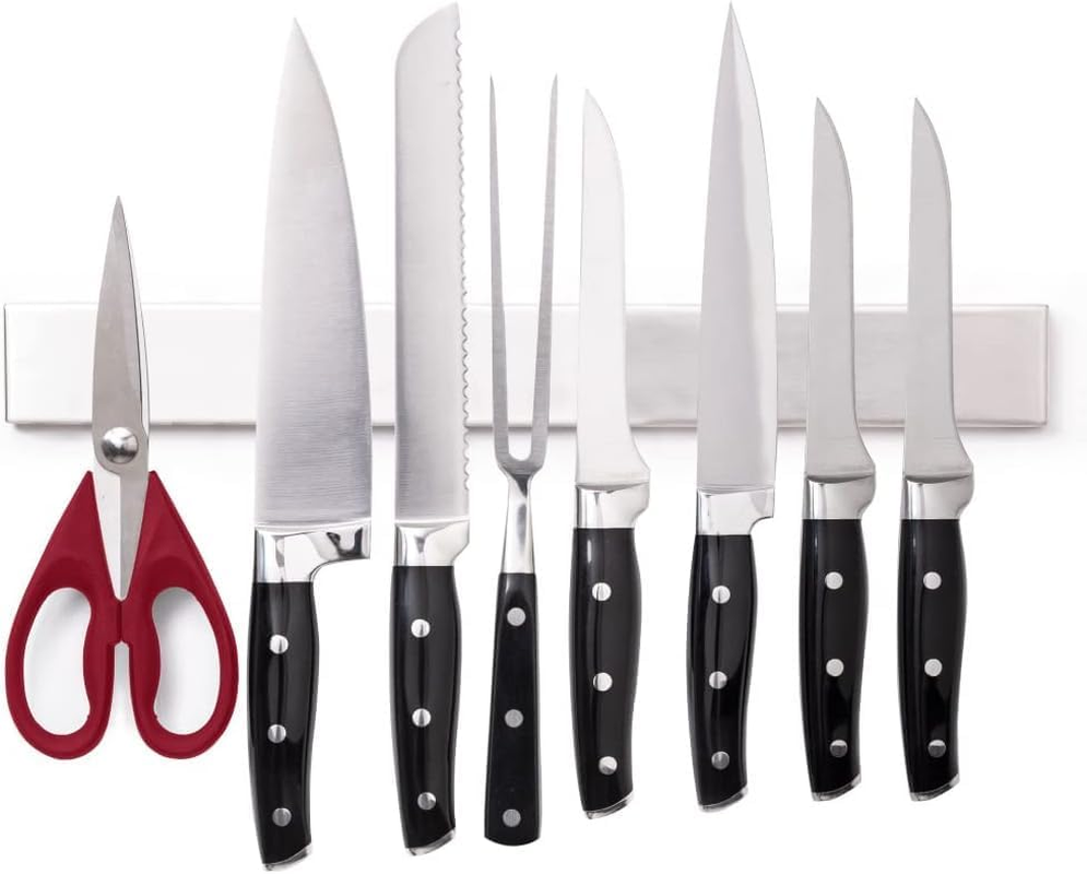 30CM Magnetic Knife Holder,Stainless Steel Wall Mounted Magnetic Knife Strip, Kitchen Knives Rack for Refrigerator Utensil Holder Tool Holder image number 6